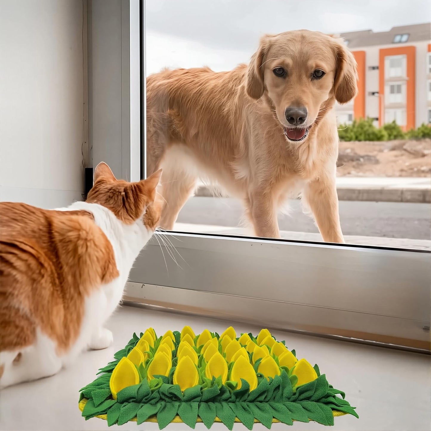 Snuffle Mat for Dogs, Cats, Rabbits, Guinea Pigs, Durable Washable Pet Feeding Mat, Flower & Grass Slow Feeder, Nose Work Training Pad, Anxiety Relief & Mental Stimulation(S, Yellow)