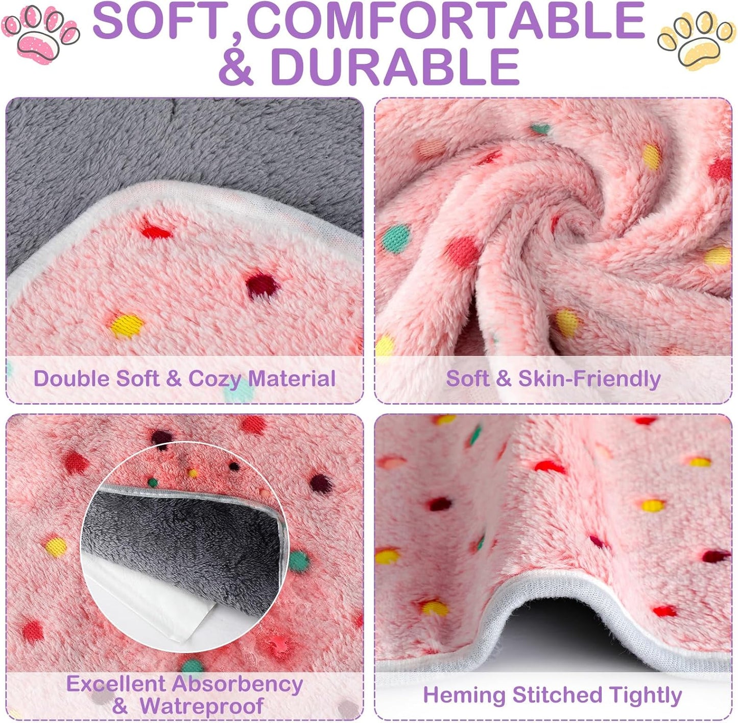 Tudomro 8 Pcs Guinea Pig Blankets Washable Small Pet Fleece Bedding Cage Liners Double Sided Pet Reusable Sleep Mat Pad Cover for Ferret Chinchilla Furniture Protection(Dot,16 x 24 Inch)