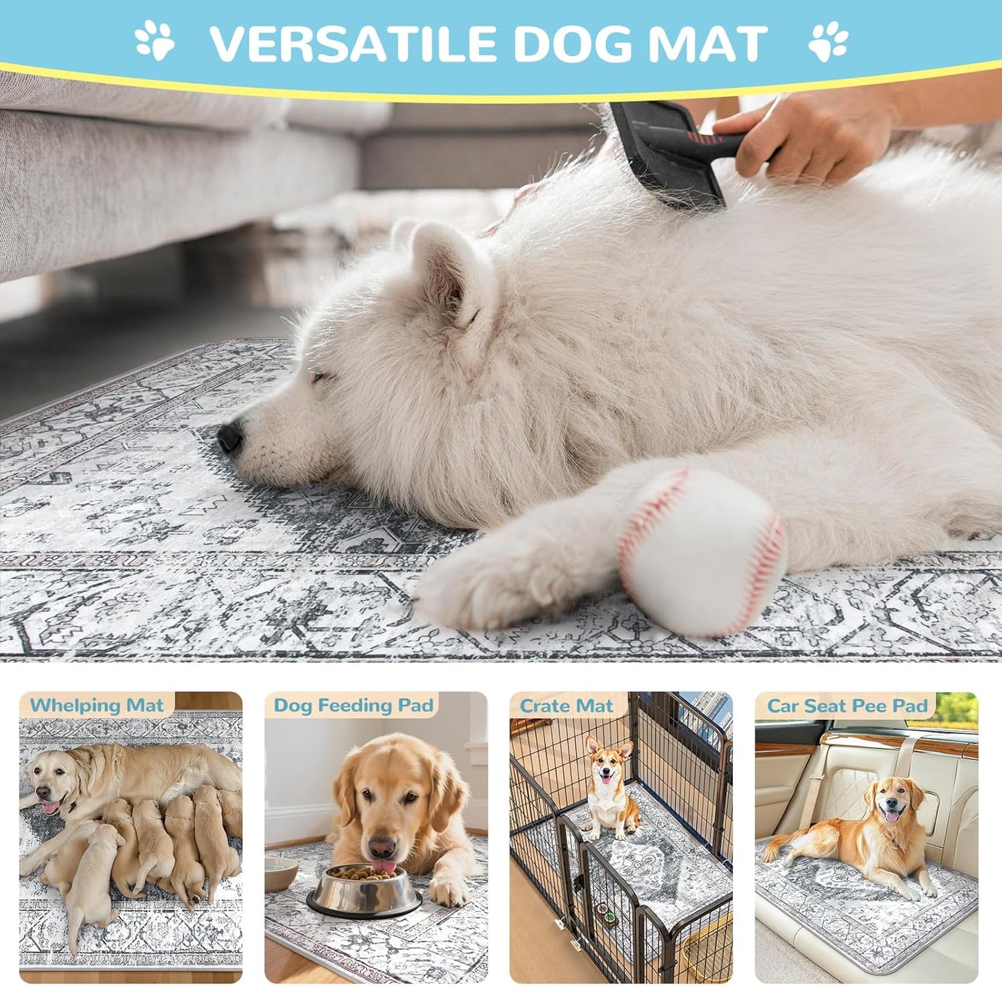 Lahome Super Absorbent Washable Pee Pads for Dogs - Secure Floor Protection - Non-Slip, Leakproof Reusable Pads for Training, Crates & Playpens (2 Pack, 36"x36", Gray)
