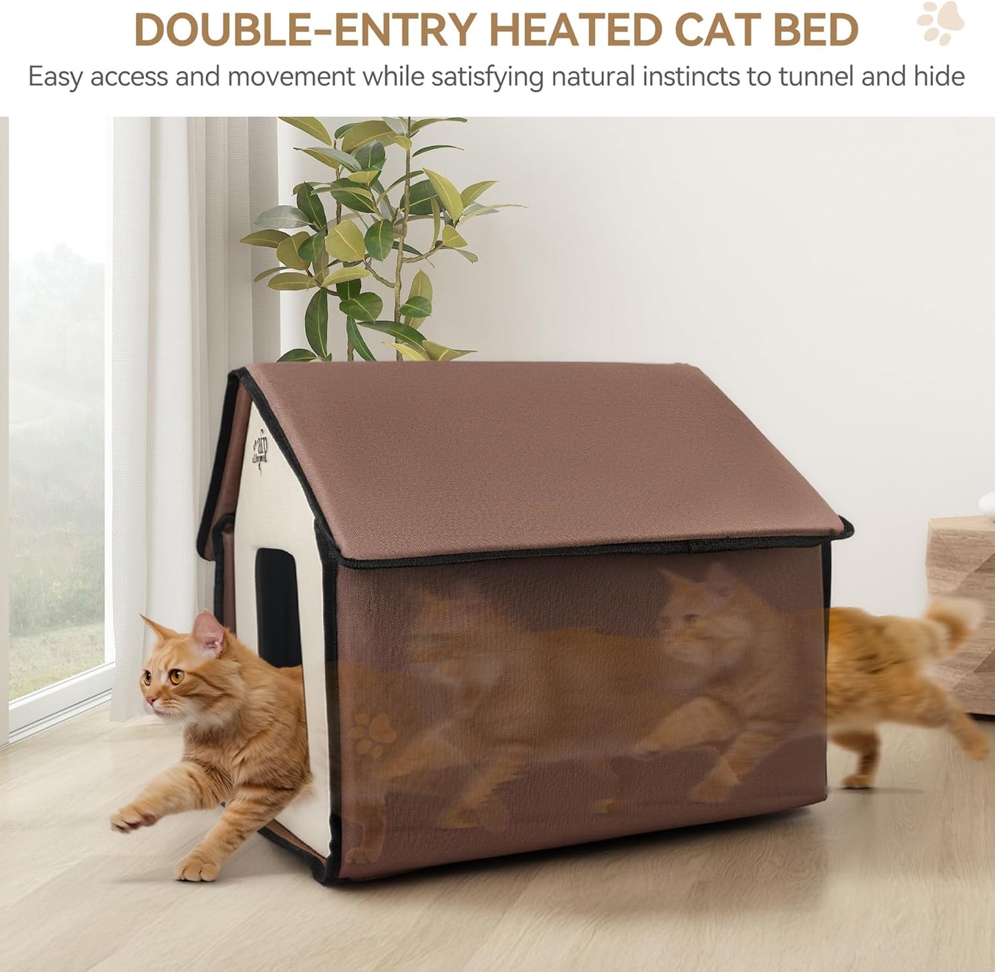 ALL FOR PAWS Heated Cat House, Indoor Cats Home for Winter with Heated Pad, Cat Houses & Condos, Heater Cat Bed for Feral Kitty, Thermo Kitty Home