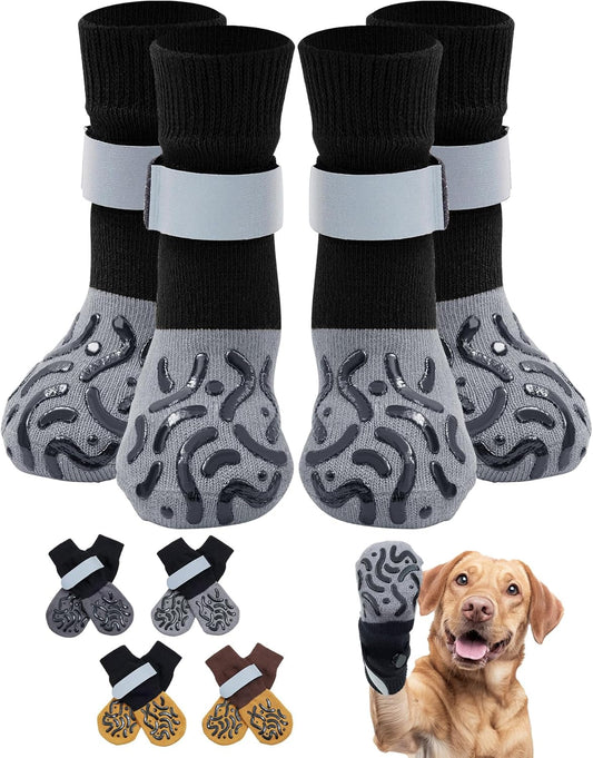 Non Slip Dog Socks with Grips, Dog Sock to Prevent Licking Paw for Senior Dogs, Dog Shoes for Hardwood Floors and Enhancing Traction, Paw Protector - Fits Small, Medium, Large Dogs - L
