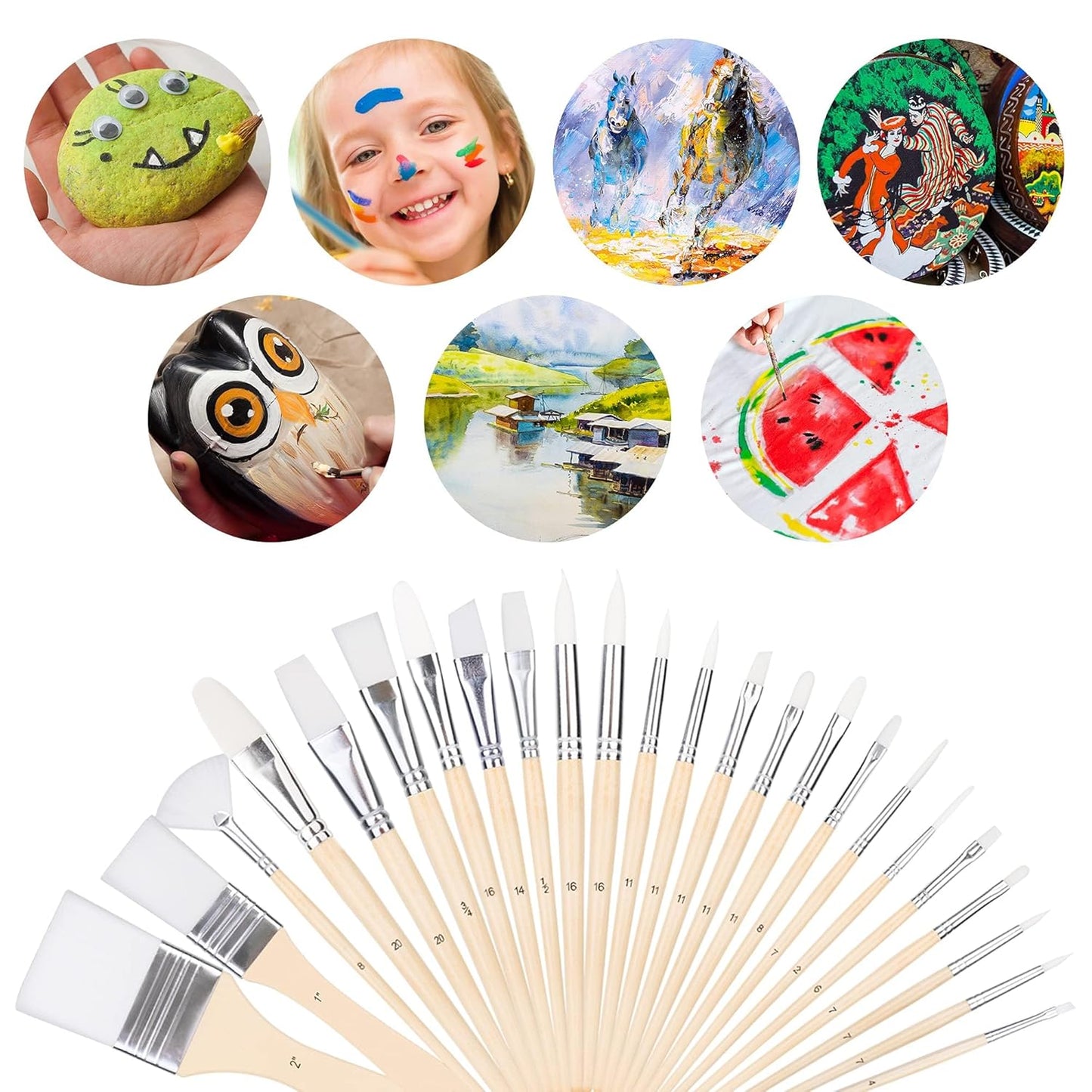 Amazon Basics Multi-shaped Polyester Paint Brushes for Acrylic, Oil, Watercolor, Gouache, Fine Detailing, Face Painting, 24 Count Different Sizes, Wood Color