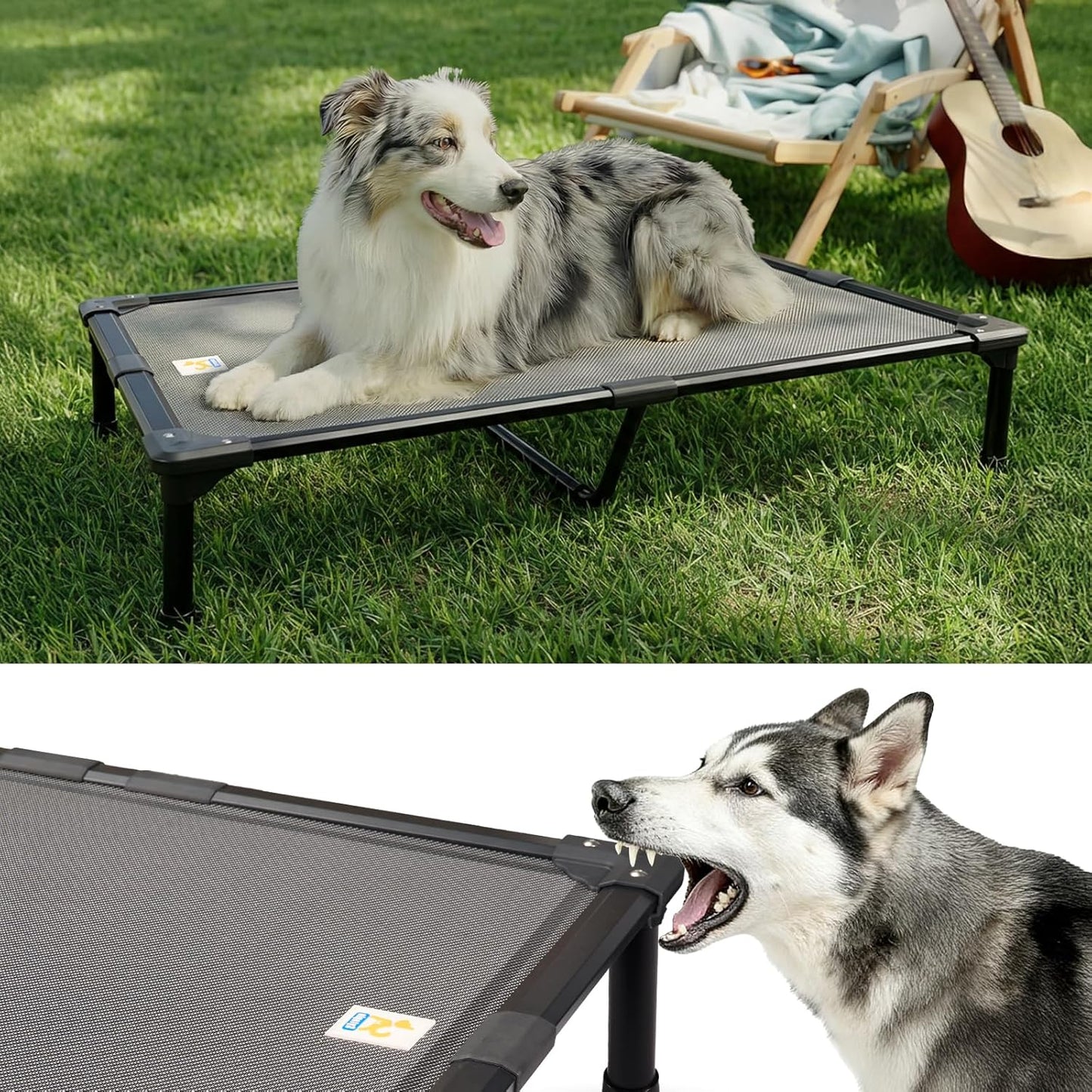 Sytopia 42'' Indestructible Outdoor Elevated Dog Bed for Large Dogs, Chew-Proof Pet Camping Raised Cot with Breathable Mesh - Durable Frame, Cooling Hammock Bed, Non-Slip Feet, Waterproof, Easy Clean