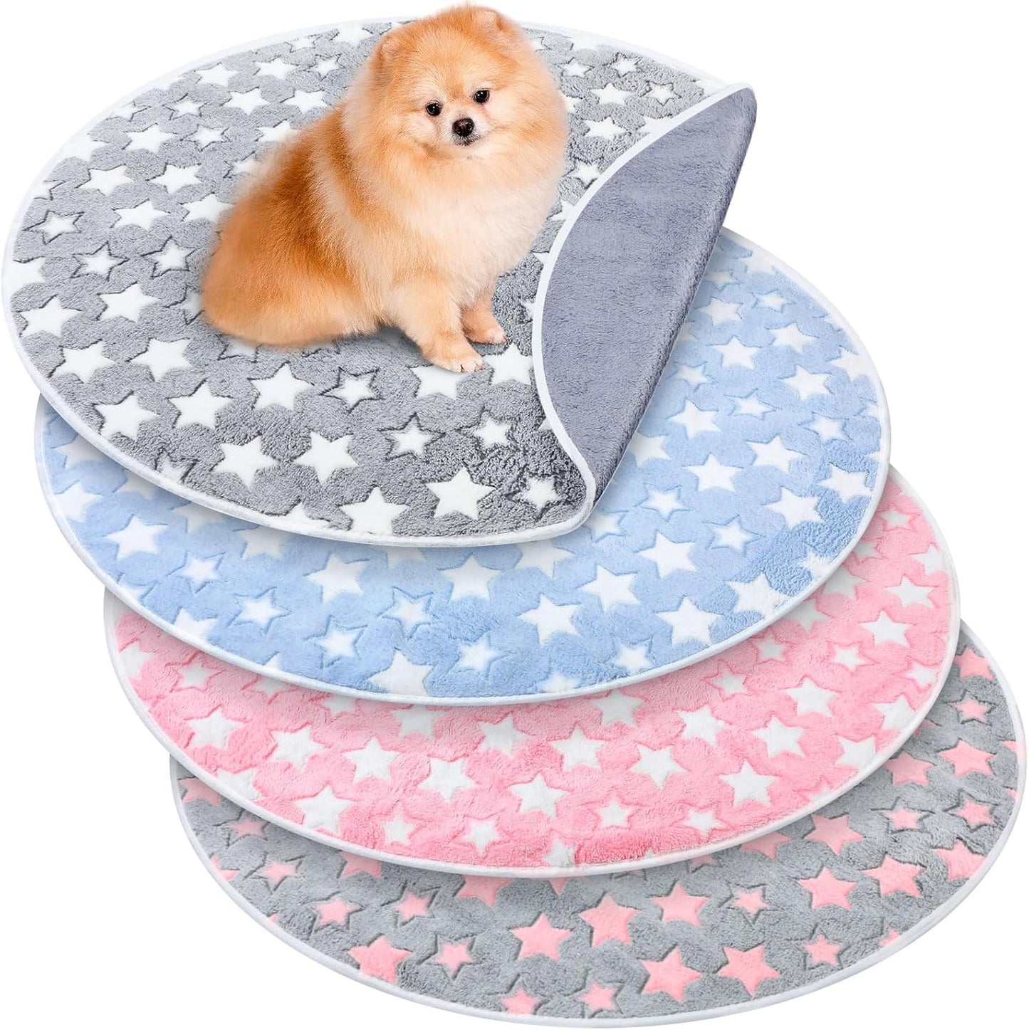 4 Pcs Round Whelping Pee Pads Washable for Dogs Waterproof Pet Training Mats Reusable Puppy Whelping Pads Non Slip Cat Dog Bed Mat for Crate Kennel(Large Star,32 Inches)