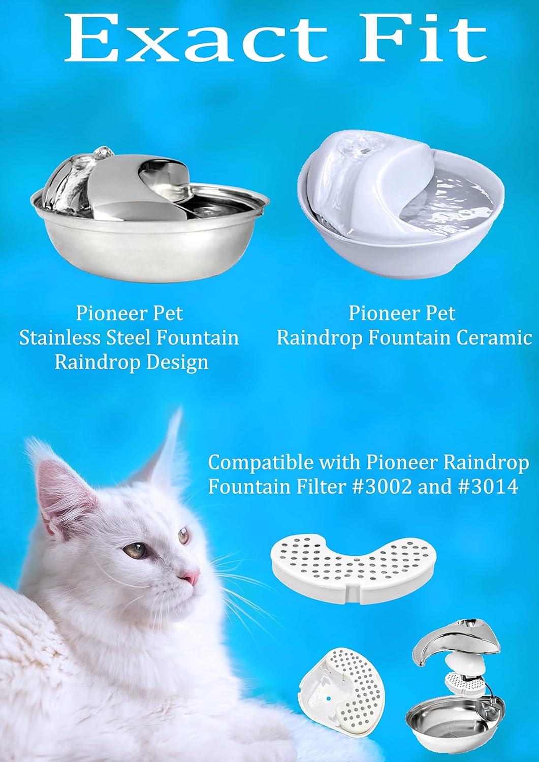 12 Pack Raindrop Fountain Filter Compatible with Pioneer Big Max Stainless Steel and Big Max Ceramic, Raindrop Ceramic and Pet Stainless Steel Fountain Raindrop Design