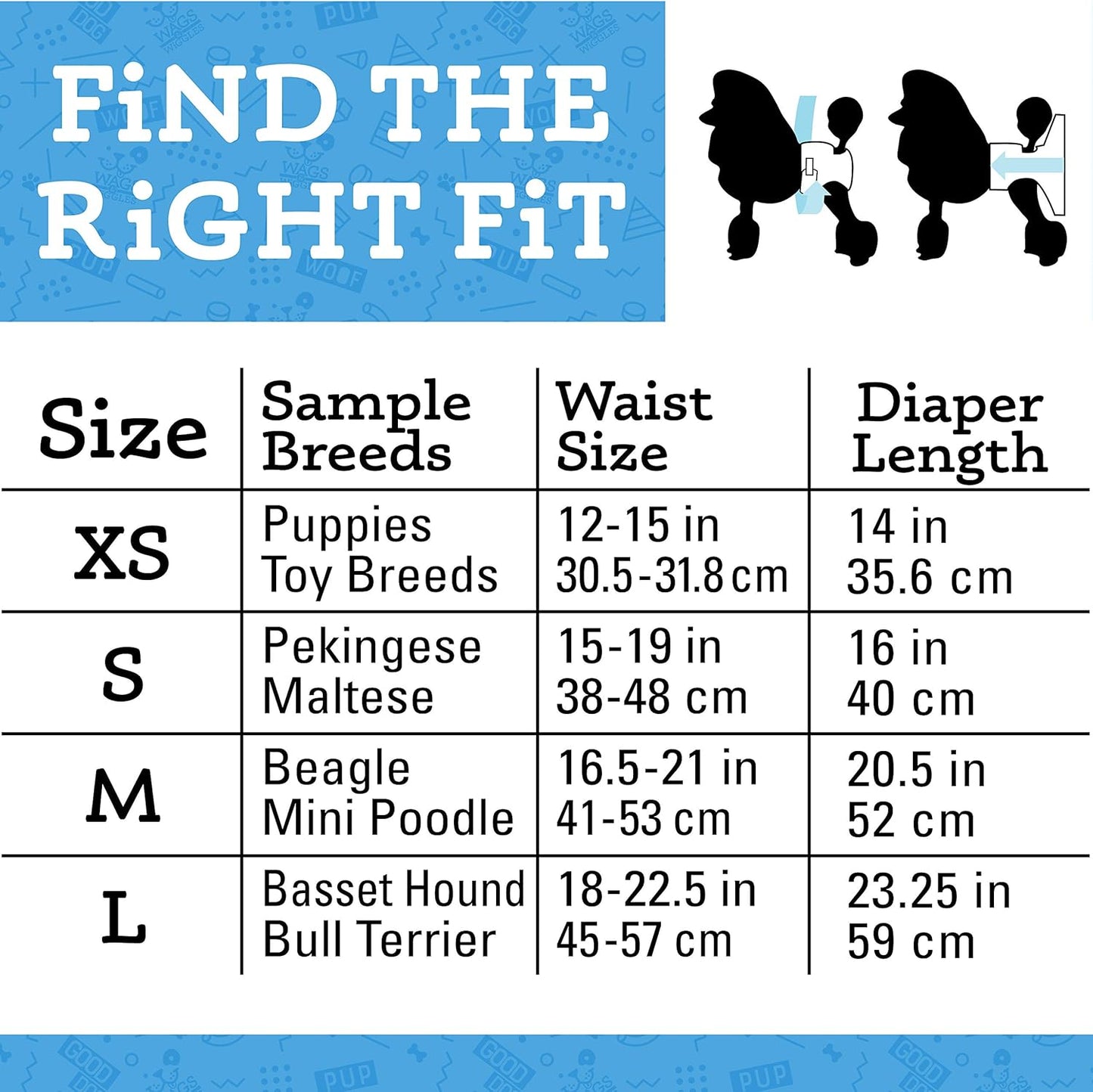 Wags & Wiggles Female Dog Diapers - Small Disposable Doggie Diapers for Dogs in Heat, Incontinence, Travel, or House Training, 15"-19" Waist, 12 Count