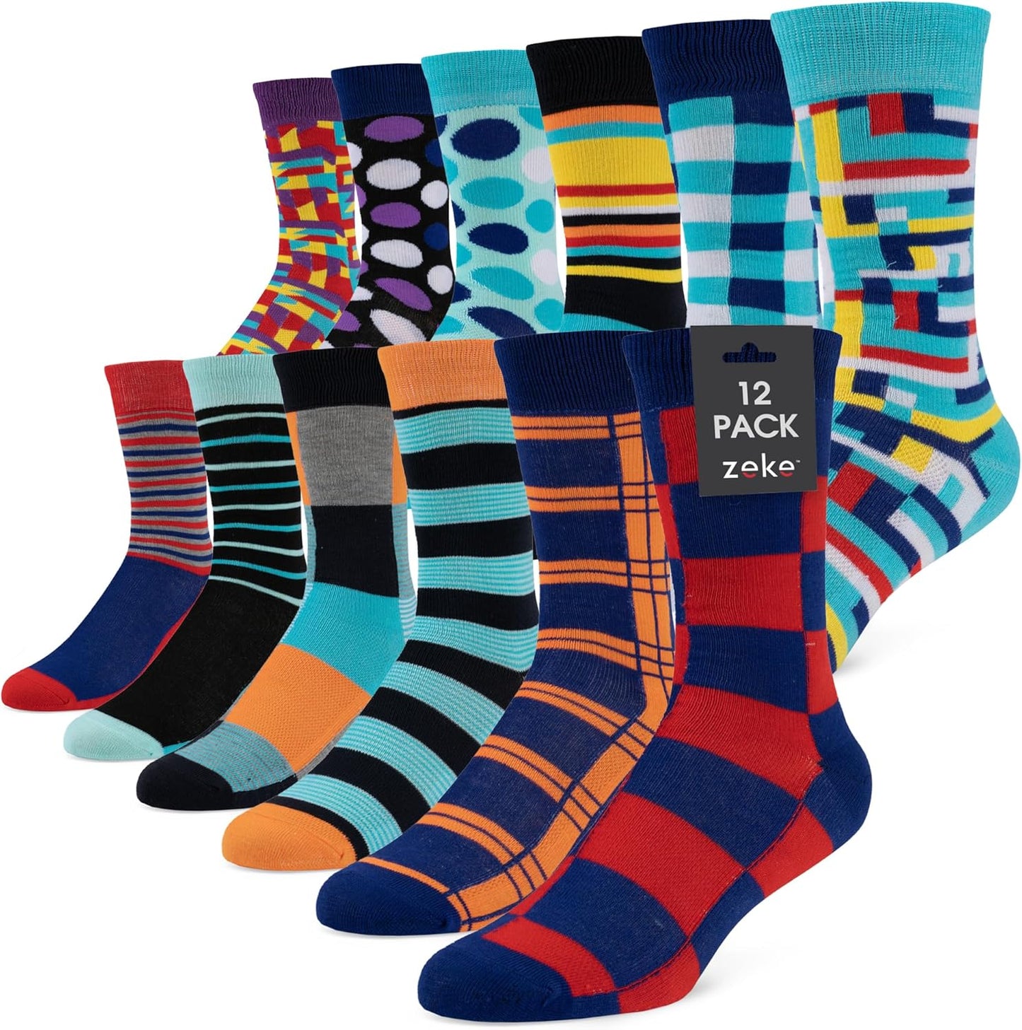 ZEKE Funny Dress Socks for Men - Funky Mens Crazy Socks - Cool Colorful Patterned Fun Socks for Men