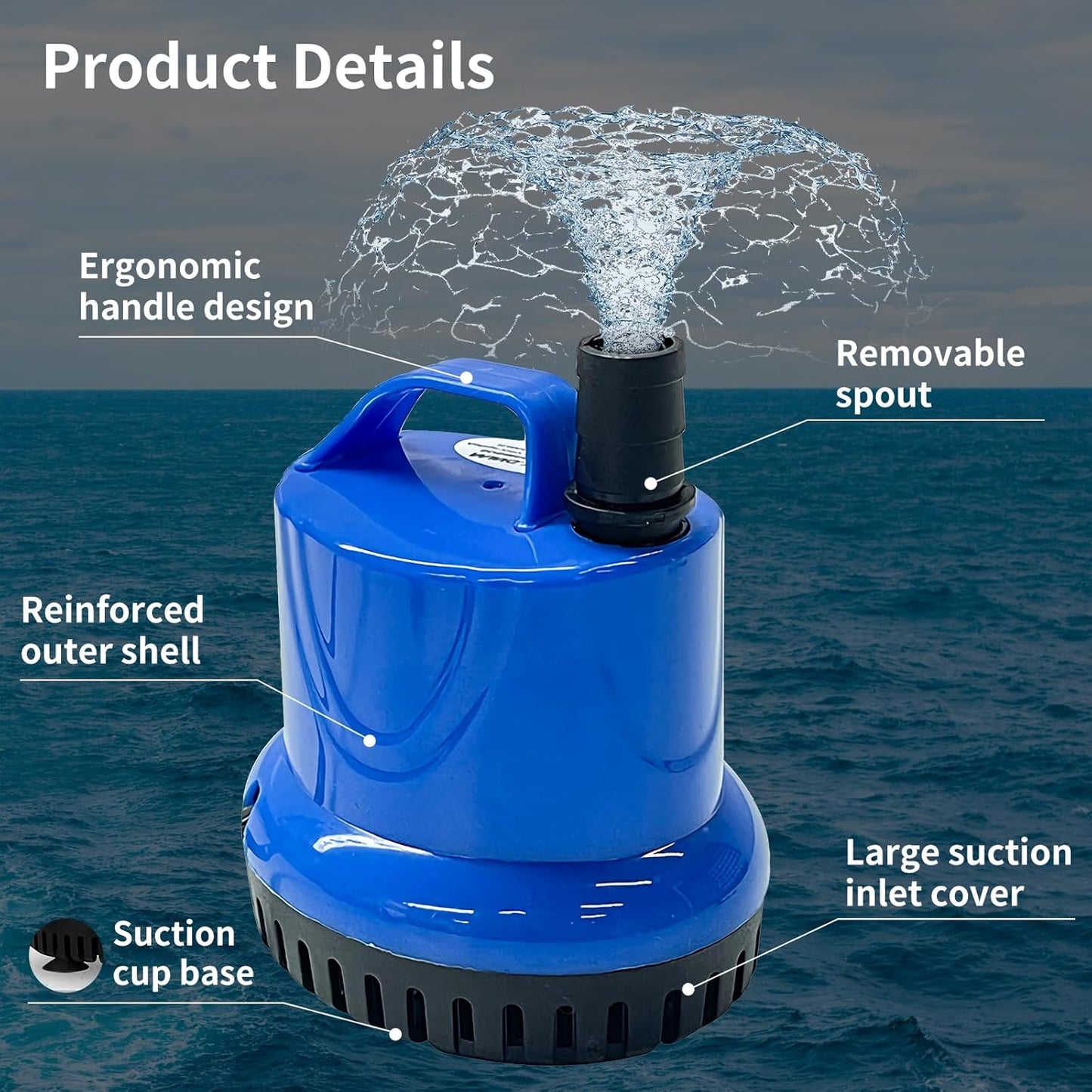 475GPH Submersible Pump 25W Fountain Water Pump, 1800L/H, with 5.91ft High Lift, 2 Nozzles 4 base for Fish Tank, Pond, Aquarium, Statuary, Hydroponics
