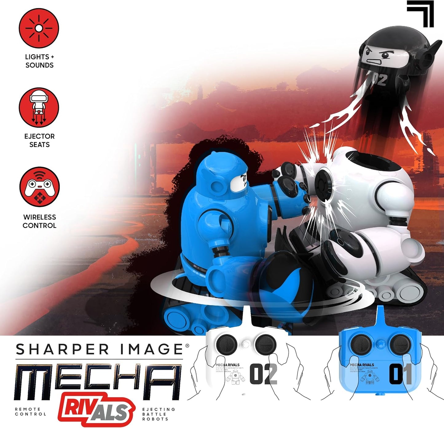 Sharper Image® Mecha Rivals Remote Control Battle Robots, Two-Player Wireless Fighting Set with Lights and Sounds