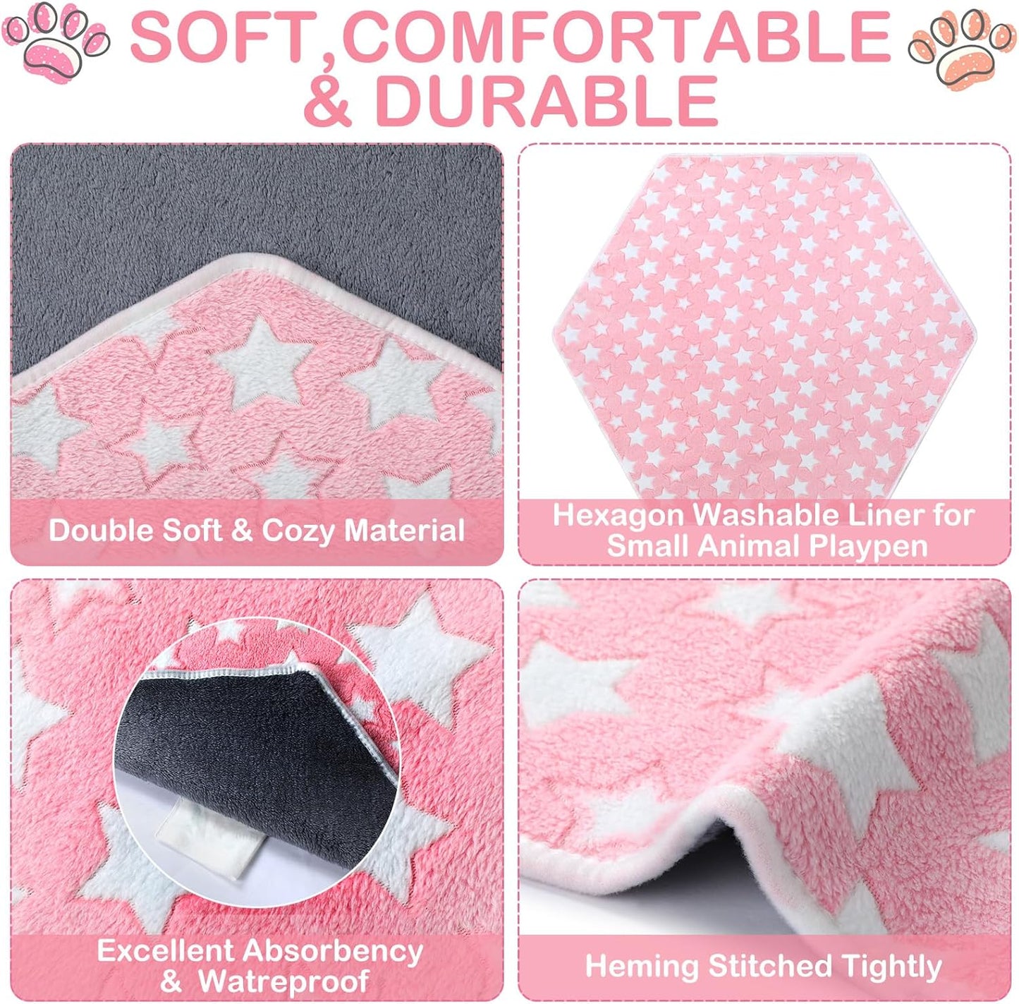 Preboun 4 Pcs 47 in Guinea Pig Playpen Pad Waterproof Hexagon Mat Reusable Dog Playpen Liner for Small Animal Rabbit Cage Tent Pee Pad Washable Yard Fence(Star)