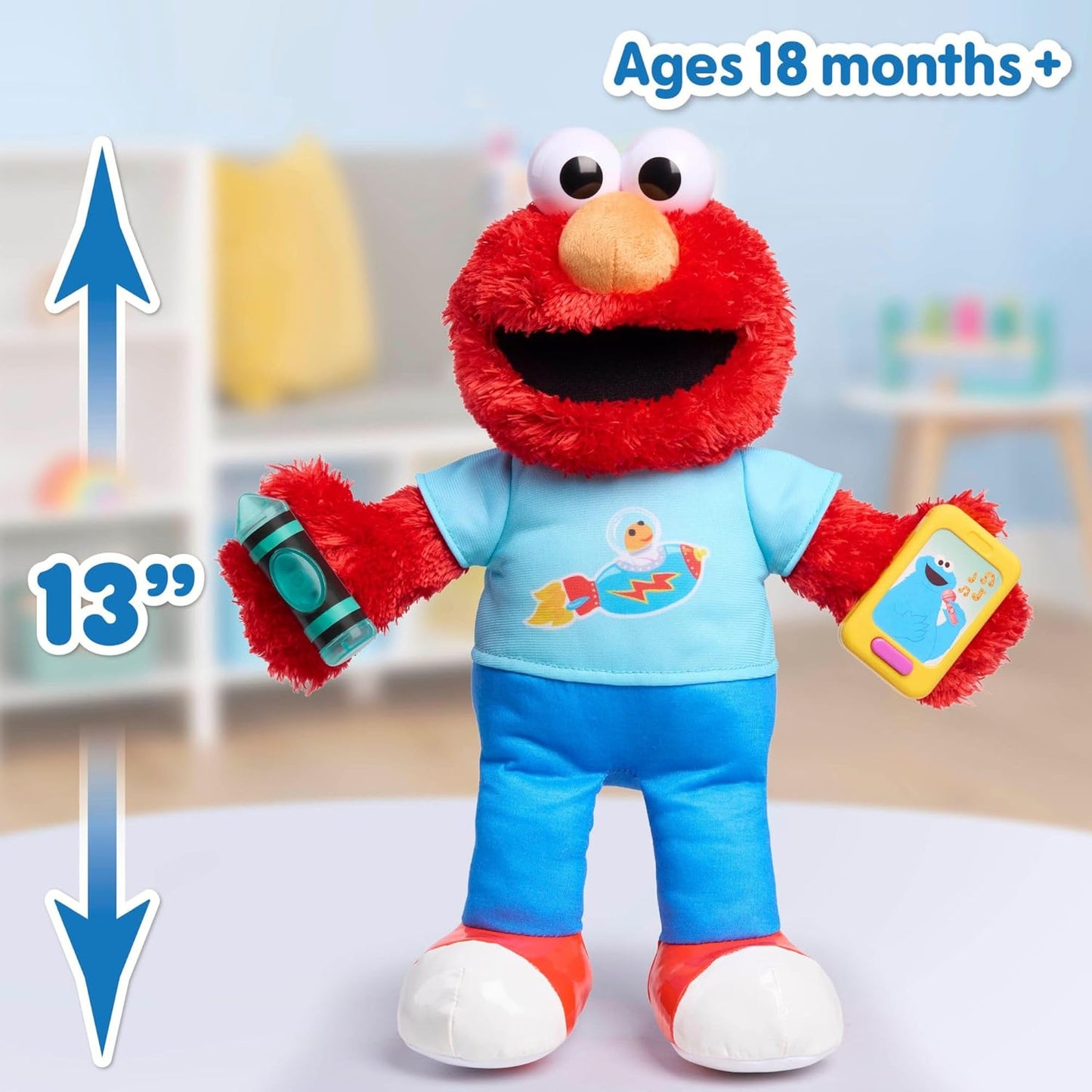 Sesame Street 13-inch Learning Elmo Plush Stuffed Animal with 50+ Phrases, Lights, Sounds, & Motion, Learning and Education, Kids Toys for Ages 18 Month by Just Play