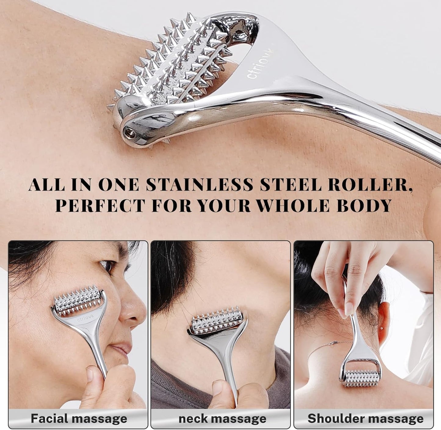Acupuncture Massage Roller, Stainless Steel, Portable Manual Roller for Whole Body Pain Relief, Puffiness Reduce and Muscle Relaxation Massage