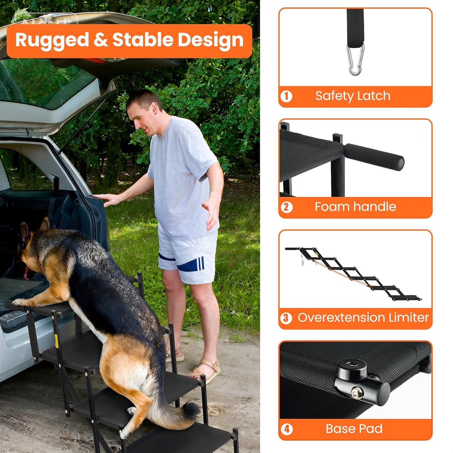 Dog Stairs for Large Dogs, Heavy Duty Foldable Dog Steps for Car Truck Non-Slip Surface Pet Stairs Ramp Supports up to 150 lbs, 6 Steps
