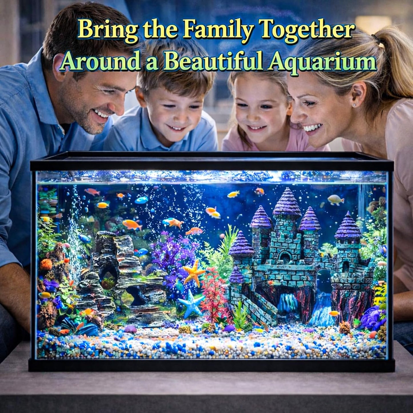 13 Pieces Aquarium Decorations Kit, Fish Tank Decorations Set Small Resin Castle and Rockery Betta Fish Cave Hideout Coral Artificial Plastic Plants Ornament Accessories