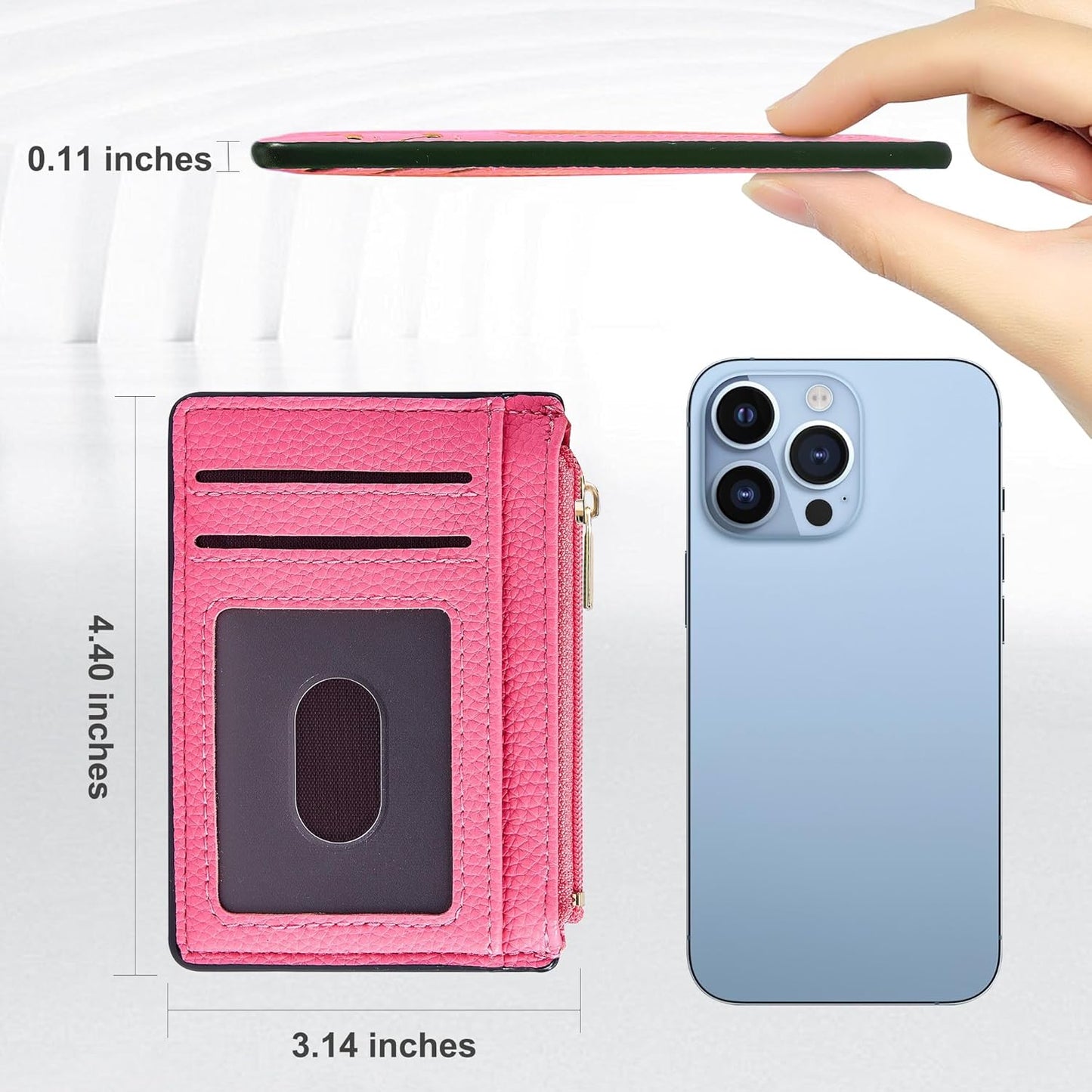 Credit Card Holder for Women Slim Minimalist Front Pocket RFID Blocking Wallet Small Compact Card Case with ID Window, Vibrant Pink