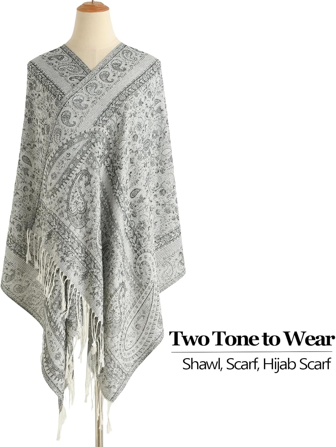Paisley Pashmina Rave Shawl Scarf-Women's Reversible Ethnic Jacquard Pashmina Wraps for Travel
