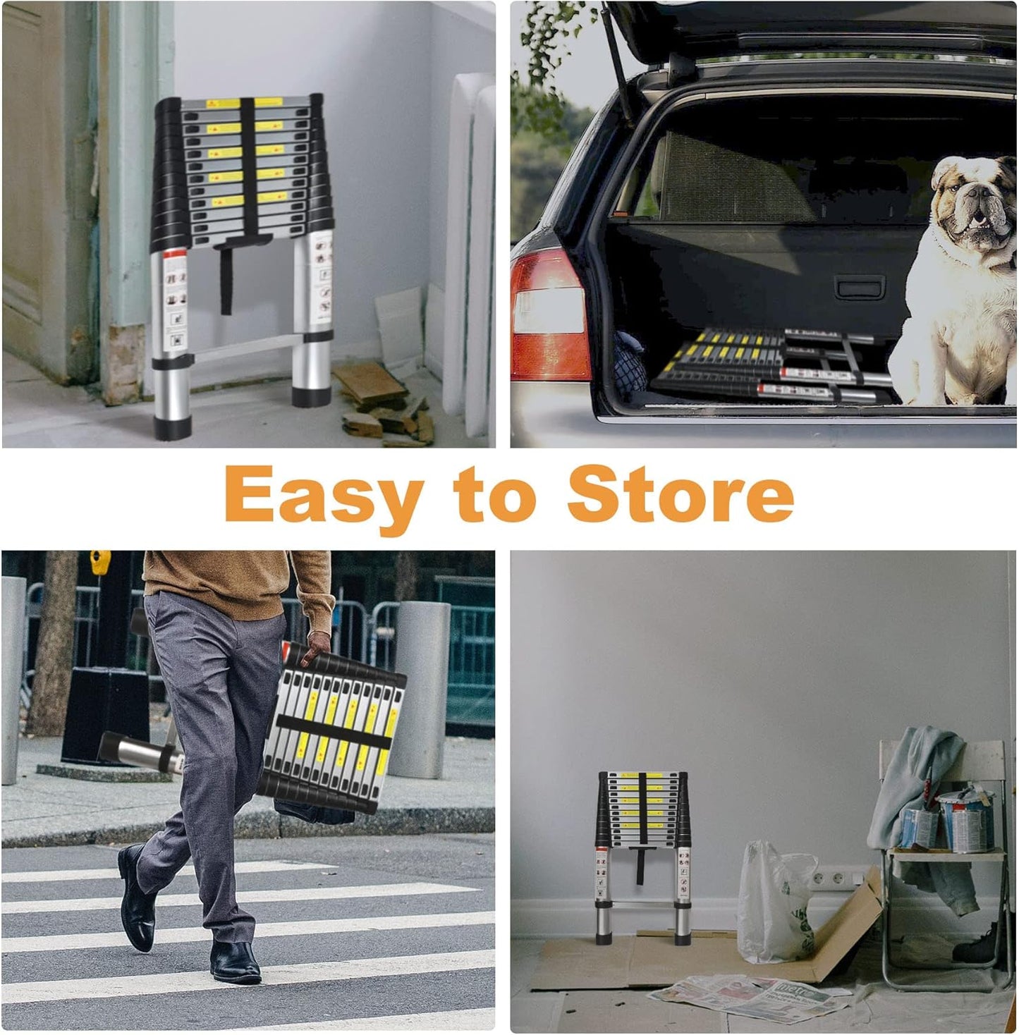Telescoping Extension Ladder 14.5 FT, Folding Telescopic Aluminum Ladders, Lightweight Collapsible Ladder Step for RV Roof Attic Home, 330 LB Capacity (14.5 FT)