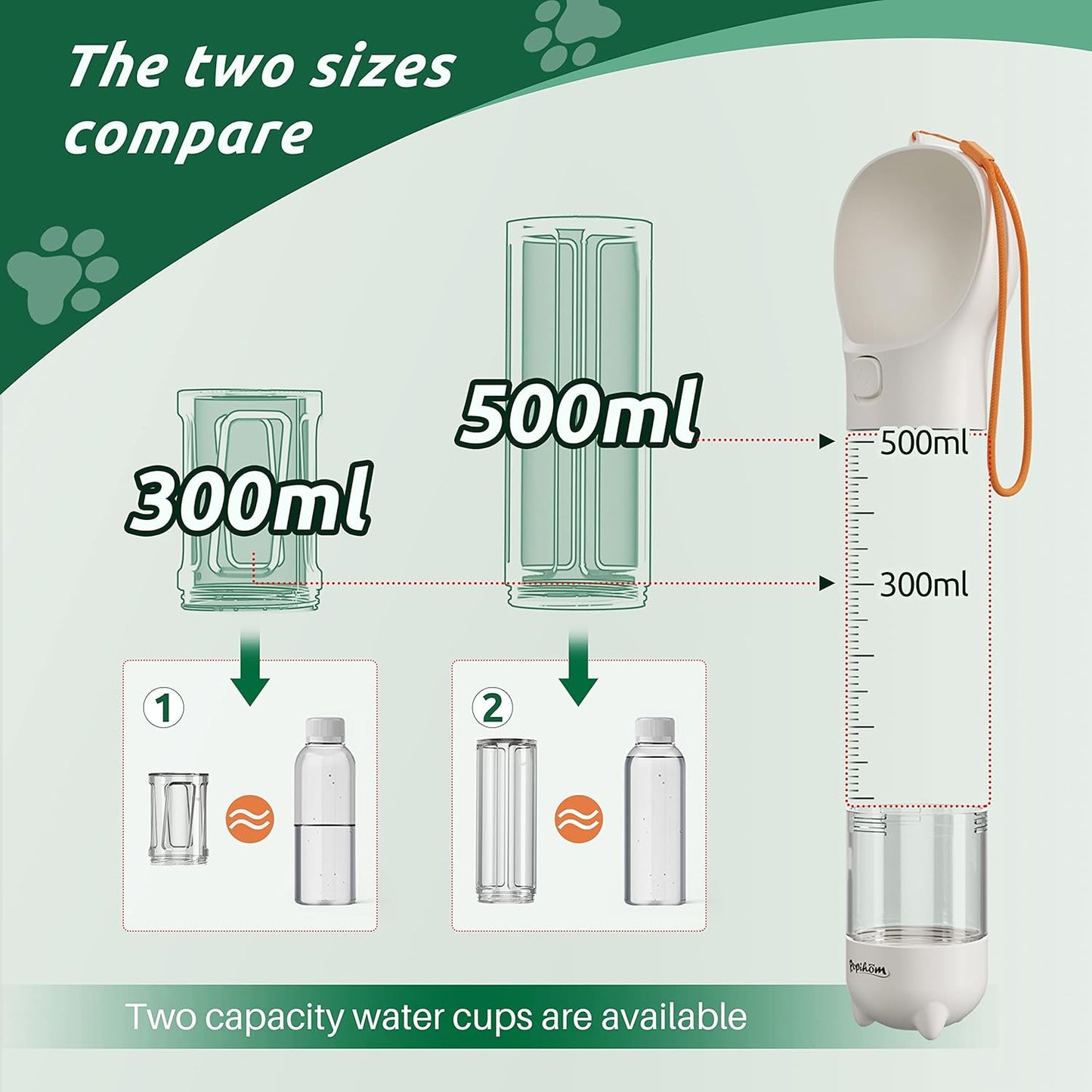 Dog Travel Water Bottle and Food Dispenser- Portable Travel Dispenser with Leak-Proof Bowl with Poop Bag- Outdoor Pet Water Bottle for Walking, Hiking, and Traveling - Length: 12.6"