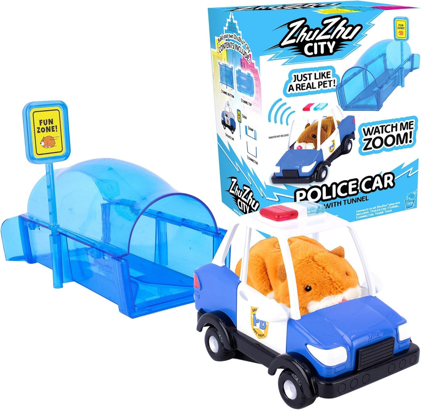ZhuZhu City Electronic Hamster Police Car Toy – Interactive Pet with 40+ Sounds & Sirens – Includes Mr. Squiggles – Birthday Gift for Boys & Girls Ages 4+