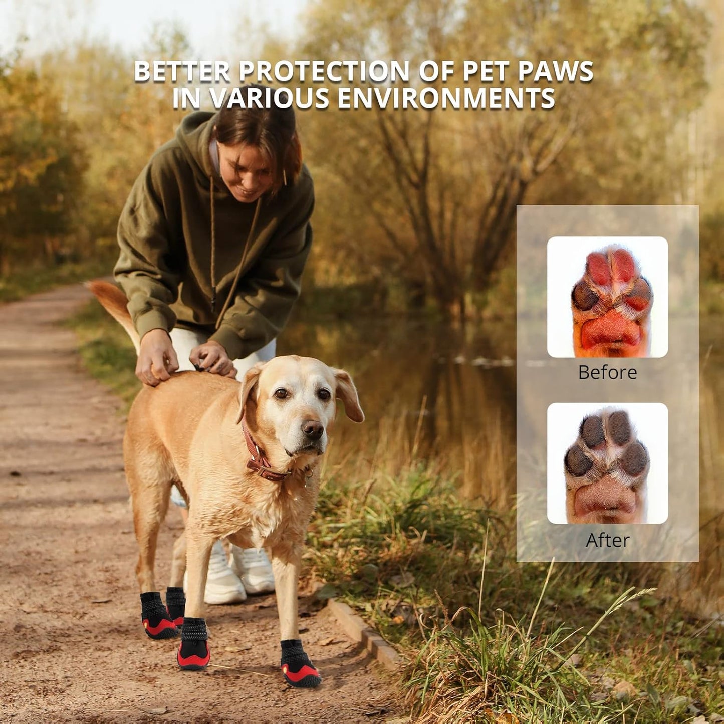 Anti-Slip Dog Snow Boots Dog Shoes for Large Dogs Dog Winter Boots Waterproof Dog Shoes with Reflective Straps Paw Protectors Dog Boots for Winter Hiking 4PCS