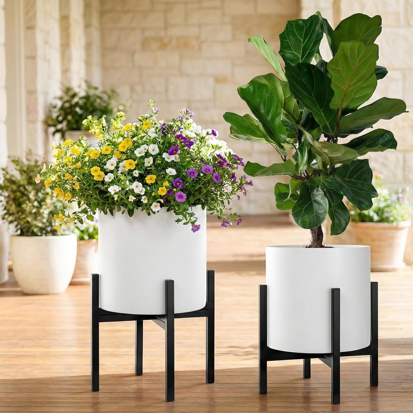 FaithLand Mid Century Plant Stand Indoor Outdoor(Plant Pot Not Included), Holds Planters with a Maximum Width of 14 Inch, Metal Planter Stand, Potted Plant Holder, Black - Width Not Adjustable