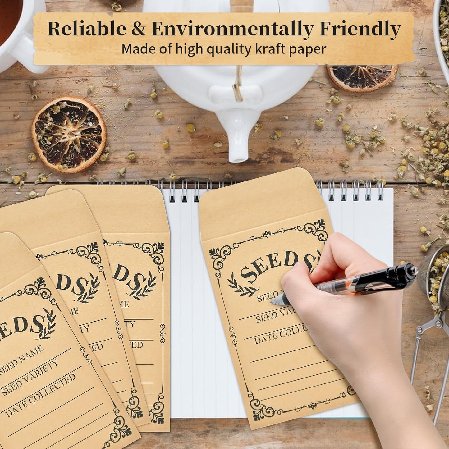 50-Pack Seed Packets Envelopes with Clear Window, 4.72 x 3.15 Inch Small Kraft Paper Seed Bags, Bulk Seed Storage Organizer with Preprinted Collecting Template for Garden Flower Vegetable Seeds Saving
