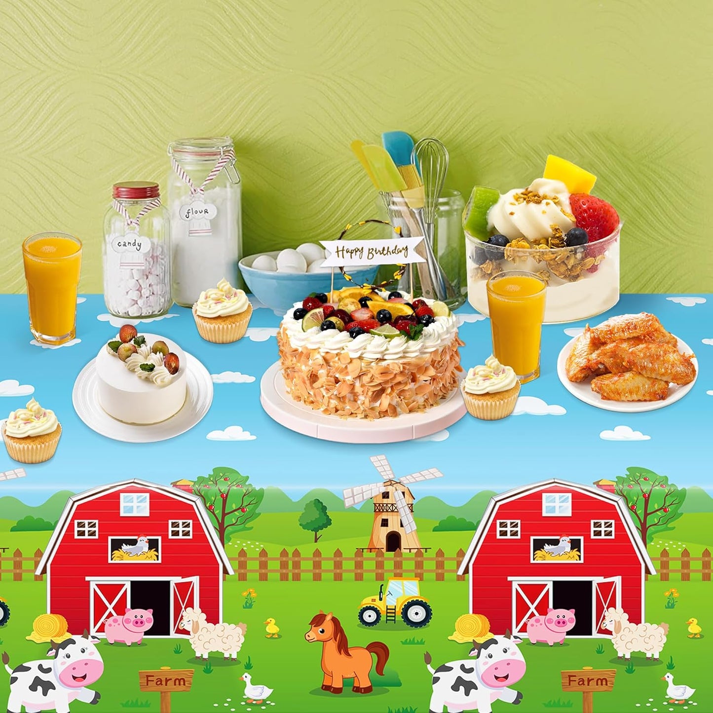 3Pack Farm Tablecloth Farm Animal Birthday Party Supplies Barnyard Themed Party Decorations Farm Birthday Decorations Rectangular Disposable Plastic Table Cover 108 X 54 Inch