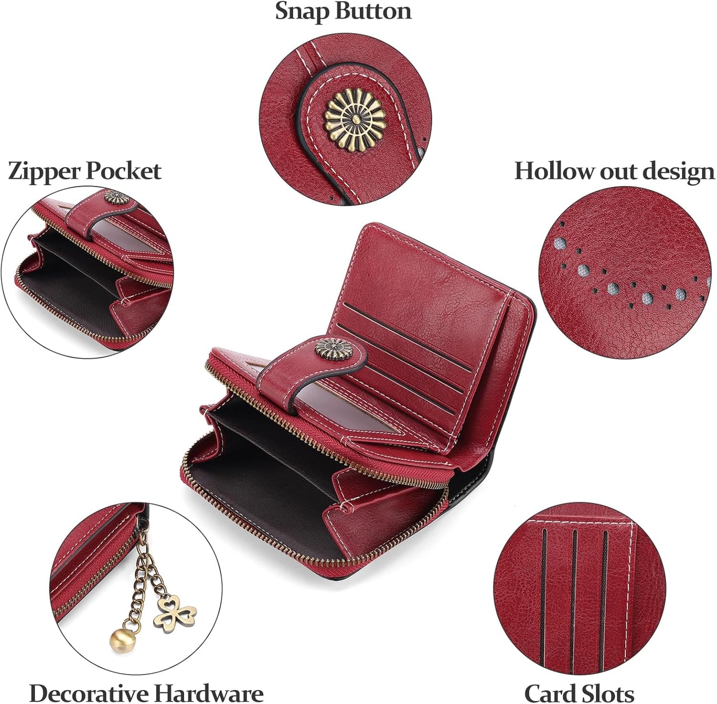 Small Wallet for Women Leather Bifold Compact RFID Blocking with Zipper Coin Pocket