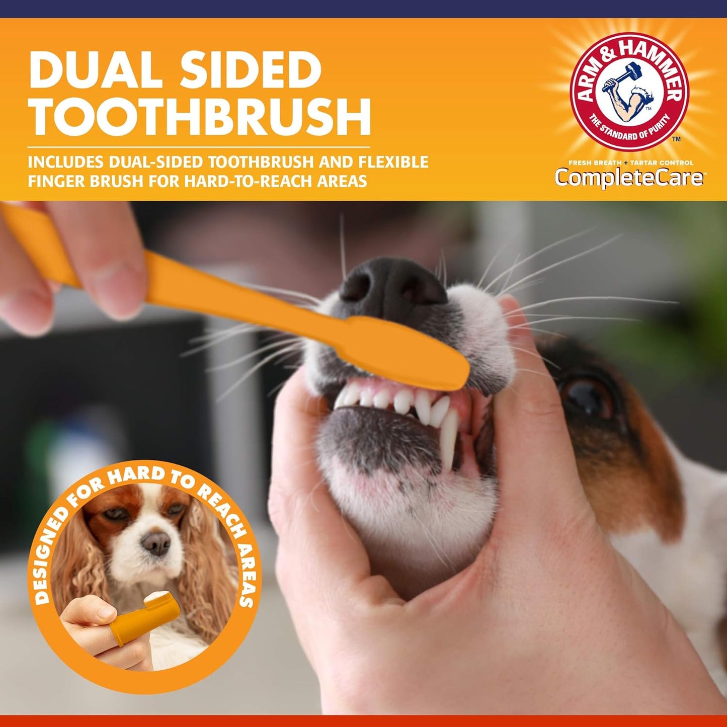 Arm & Hammer Complete Care Dog Dental Kit with Enzymatic Dog Toothpaste, Toothbrush and Finger Brush, Baking Soda and Calcium Formula for Plaque Tartar Control, Chicken Flavor, 2.5 Oz