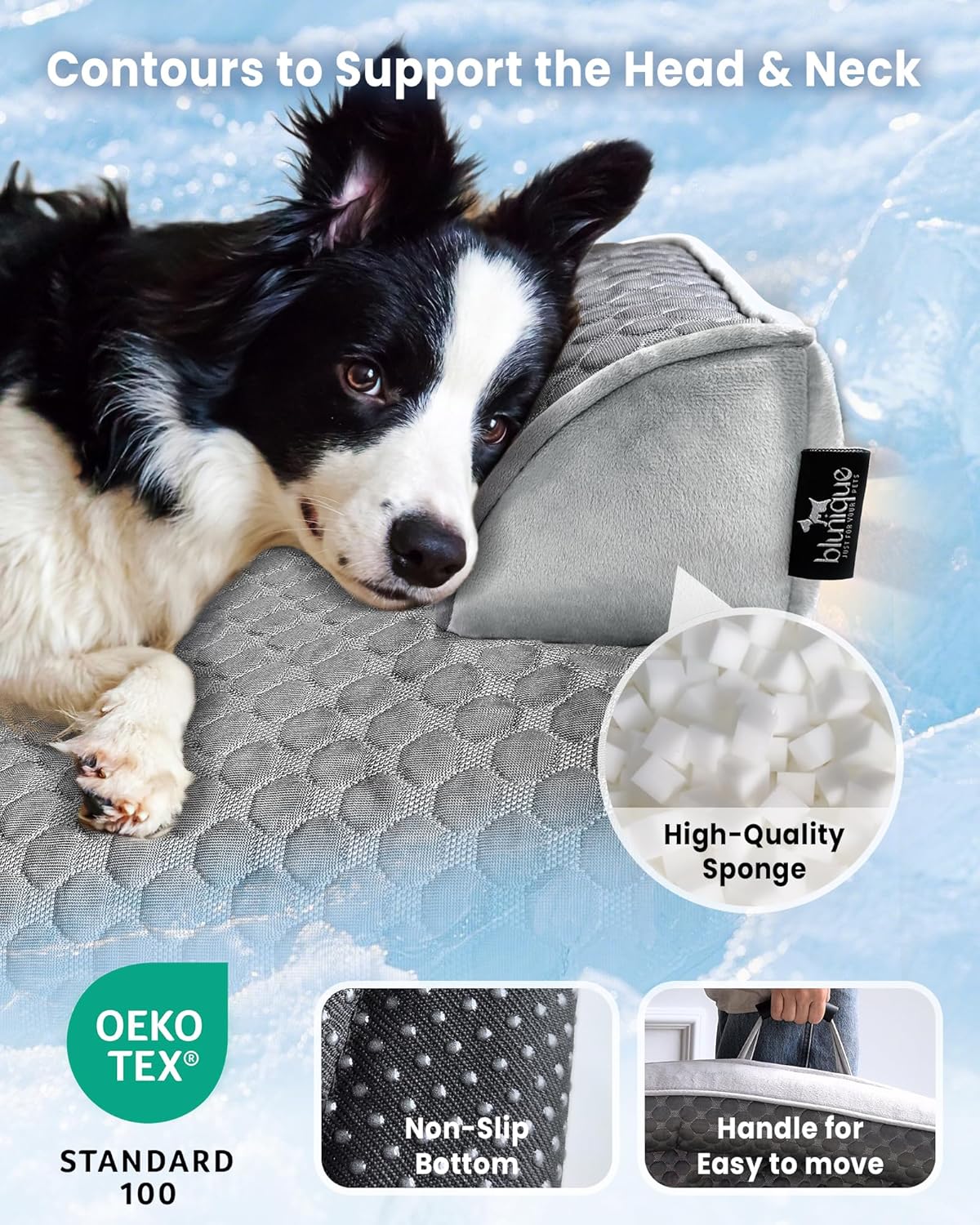 Cooling Mat for Dogs, Self Cooling Dog Bed with Sides, Orthopedic Pet Sofa Bed with Removable Washable Cover for Couch Crate Floor Car, Durable & Non-Gel, 41 x 37 inch, Grey