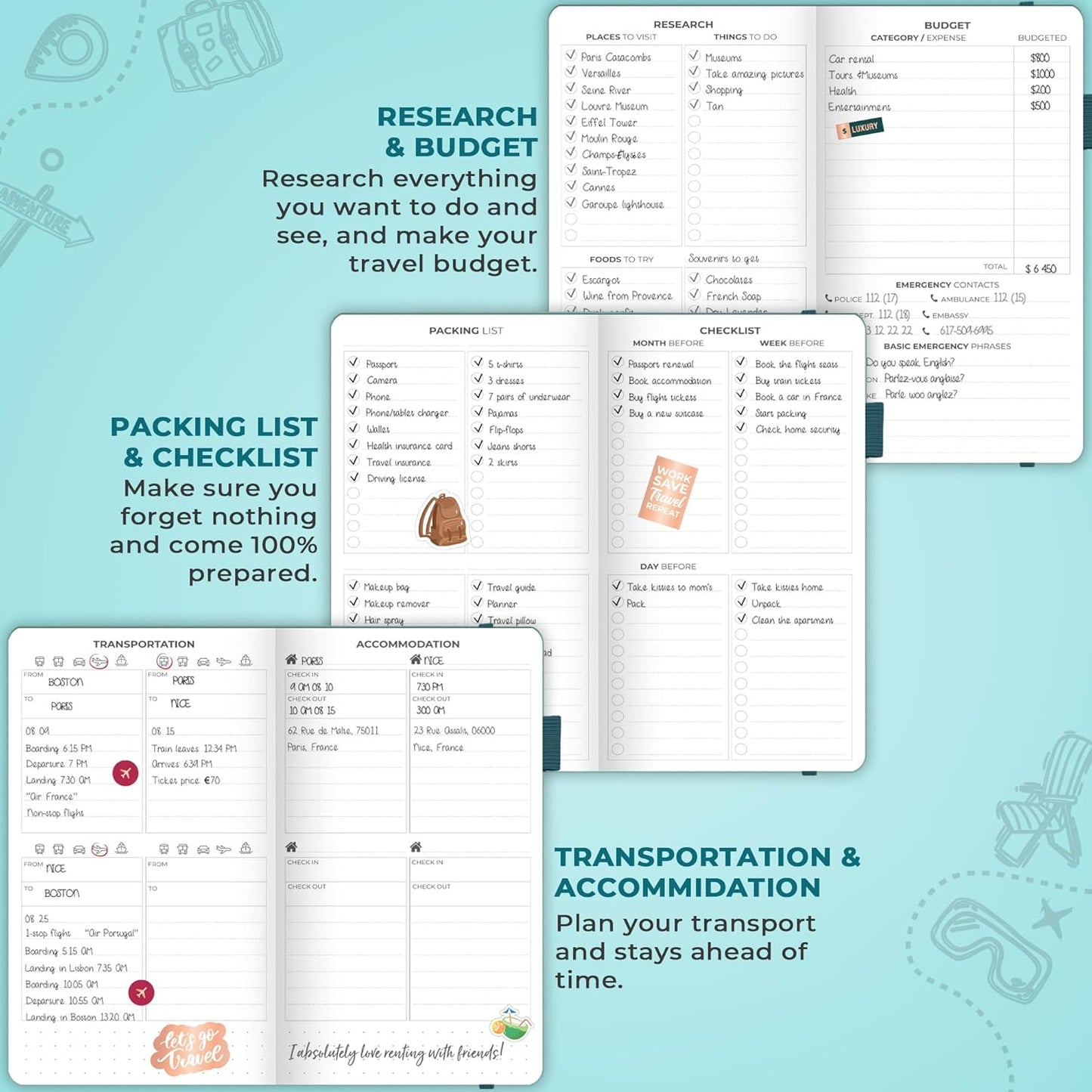 Clever Fox Travel Journal Pocket – Vacation & Road Trip Itinerary Planner Organizer & Traveling Memory Diary – Small Traveler Notebook (Aquamarine)