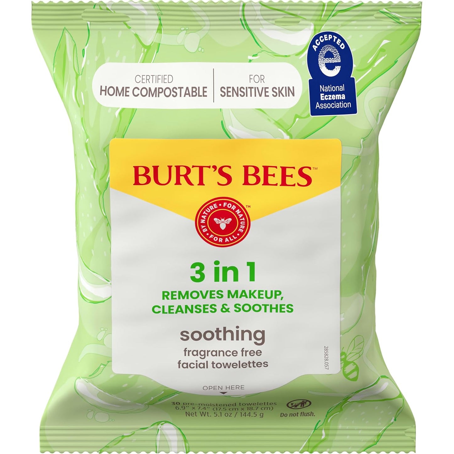 Burt’s Bees Soothing, Fragrance Free Facial Towelettes for Sensitive Skin, Aloe Vera, 100% Plant Based Cloths; 99% Natural Origin; Removes Makeup, Dirt and Oil; No Rinsing (Pack May Vary)