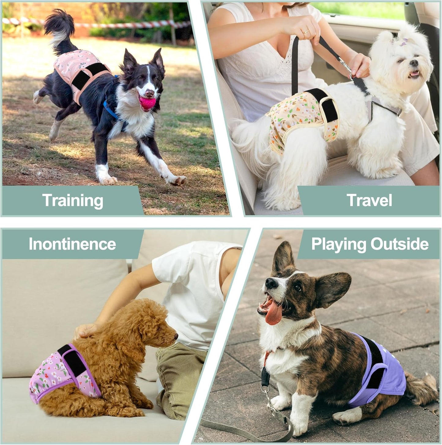 Female Dog Diapers 5Pcs - Premium Reusable Diapers for Doggie in Heat - Highly Absorbent Dog Diapers Female for Pet Incontinence with Adjustable Snaps, Flowers S