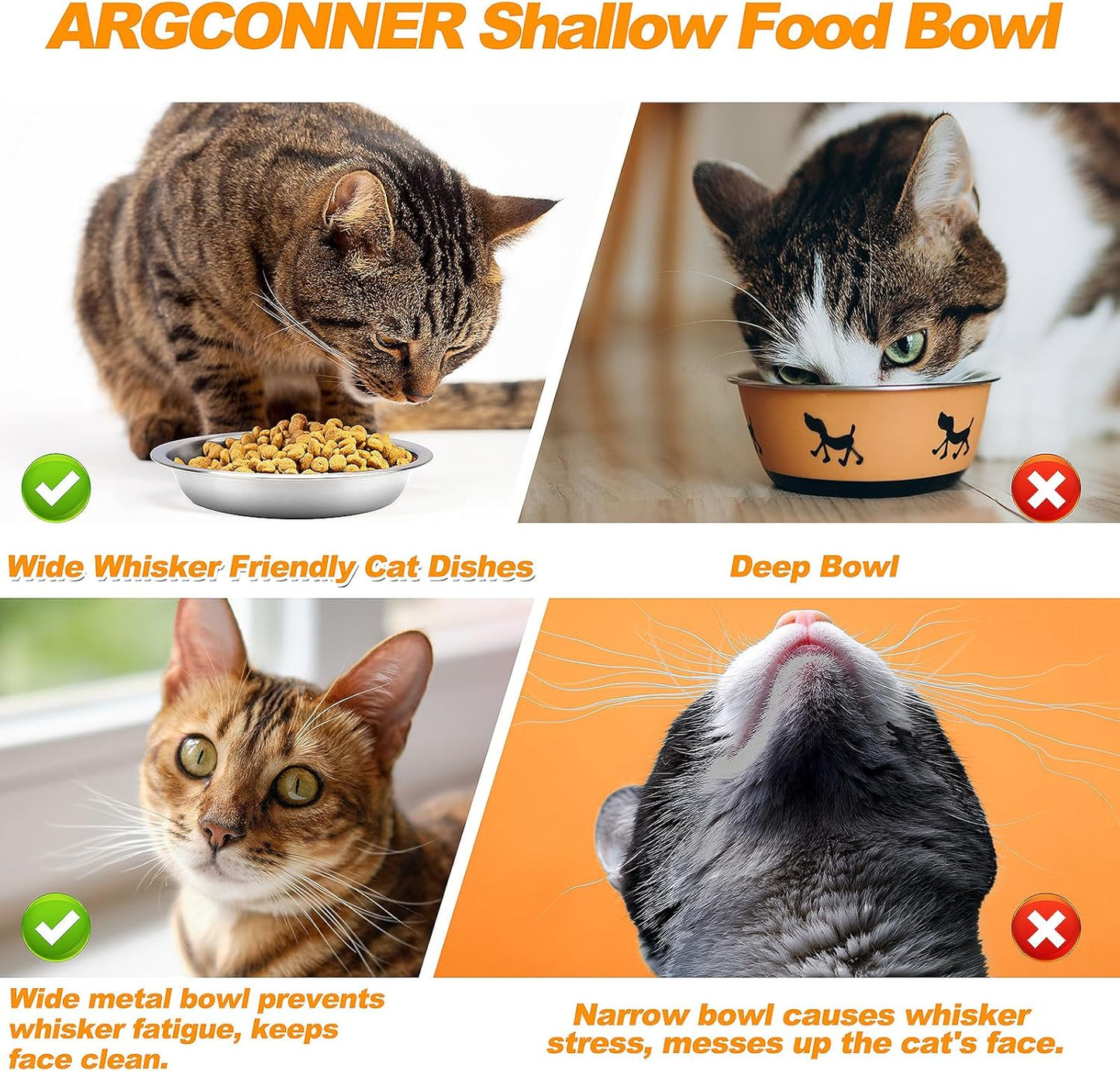 6 Pcs Stainless Steel Cat Bowls, Metal Cat Bowls Whisker Friendly, 5.5Inch Shallow Wide Cat Food Dishes, Replacement Basic Cat Plates