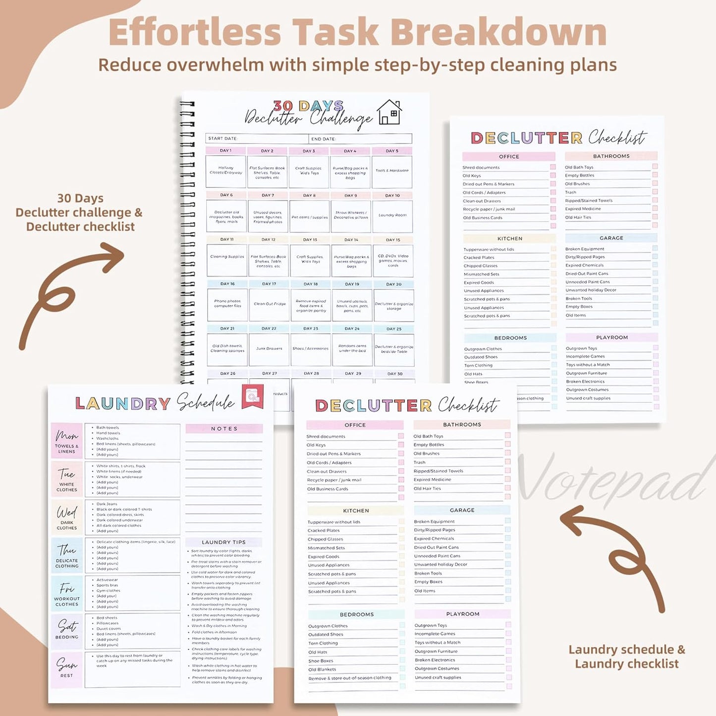 PGJ ADHD Cleaning Planner for Adults – Undated Daily, Weekly & Monthly Cleaning Schedule & Checklist – Household Chores Organizer Notebook for Home Management, Routine Tracking Family Cleaning Tasks