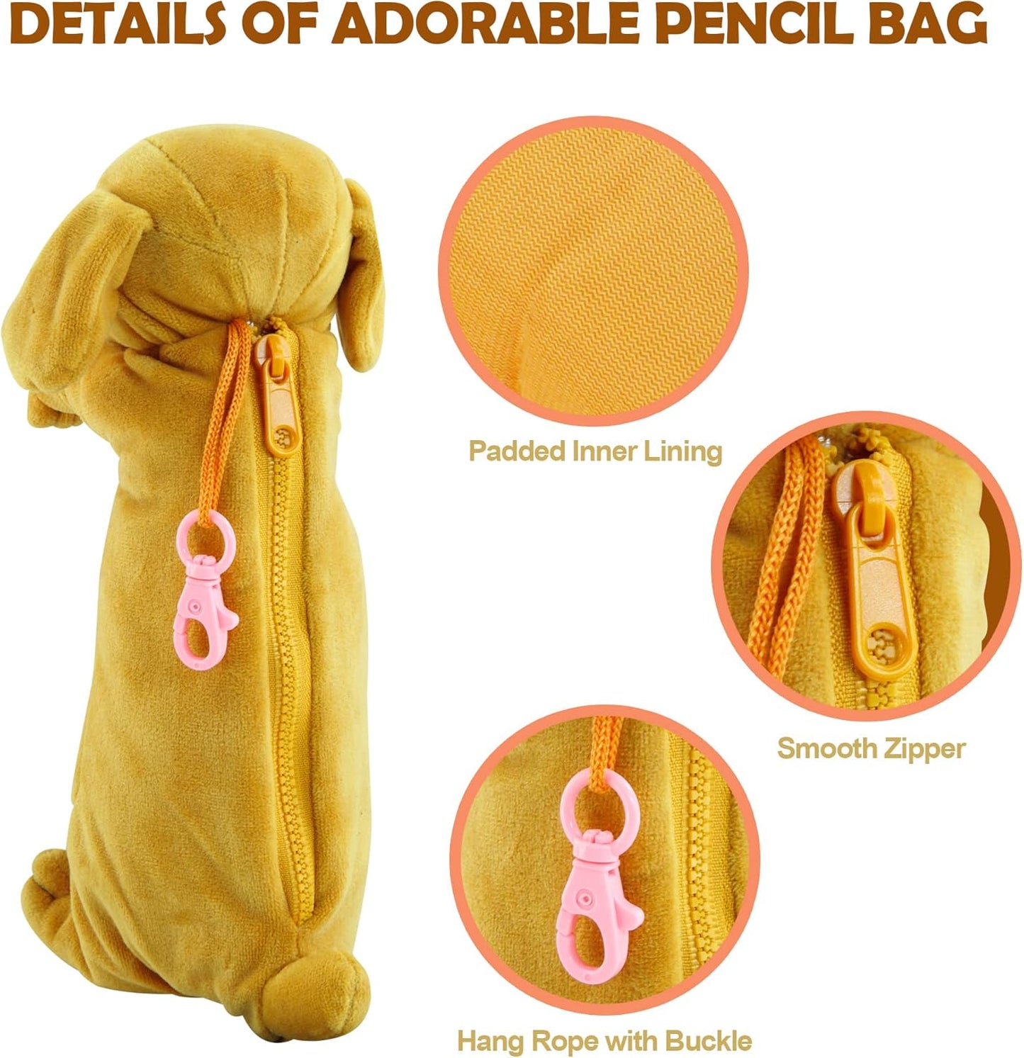 BB FUN HOUSE Pencil Case for Kids, 3D Plush Animal Dog Dinosaur Pencil Pouch Soft Stationery Storage Pen Bag for Girls and Boys School Supplies