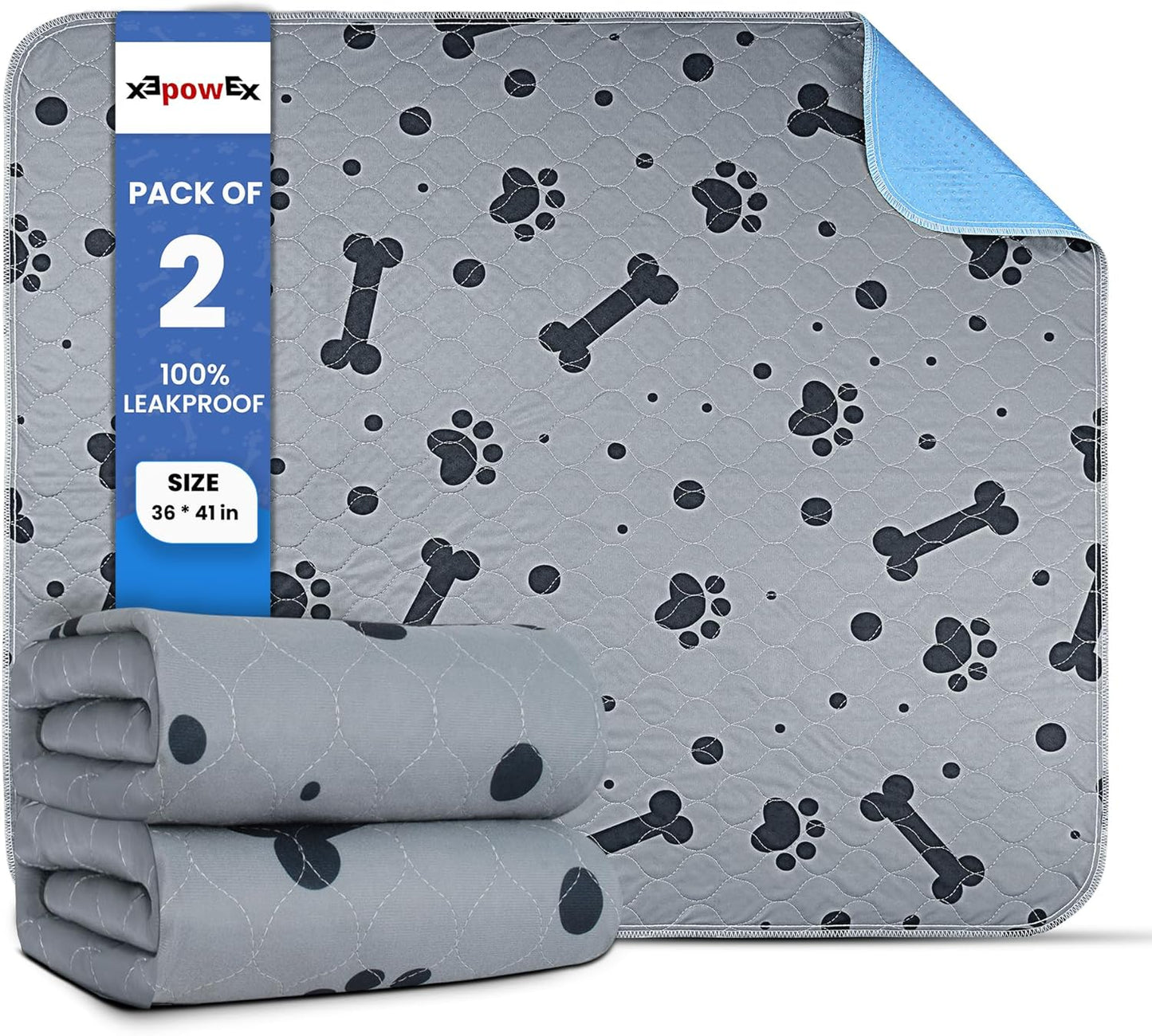 Washable Pee Pads for Dogs - 2 Pack Large 36"x41" Washable Puppy Pads, Waterproof Dog Pee Mats with High Absorbency & Anti-Slip Bottom for Pet Training