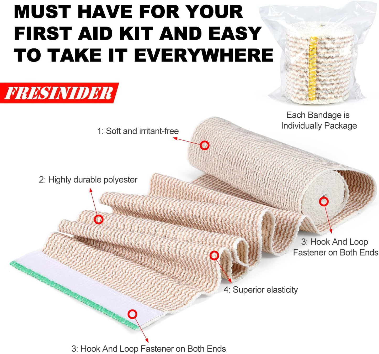 FRESINIDER Premium Elastic Bandage Wrap (7pack) Self Adhesive Cotton Latex Free Compression Bandage Wrap with Touch Closure at Both Ends, Support & First Aid for Sports, Medical, and Injury Recovery