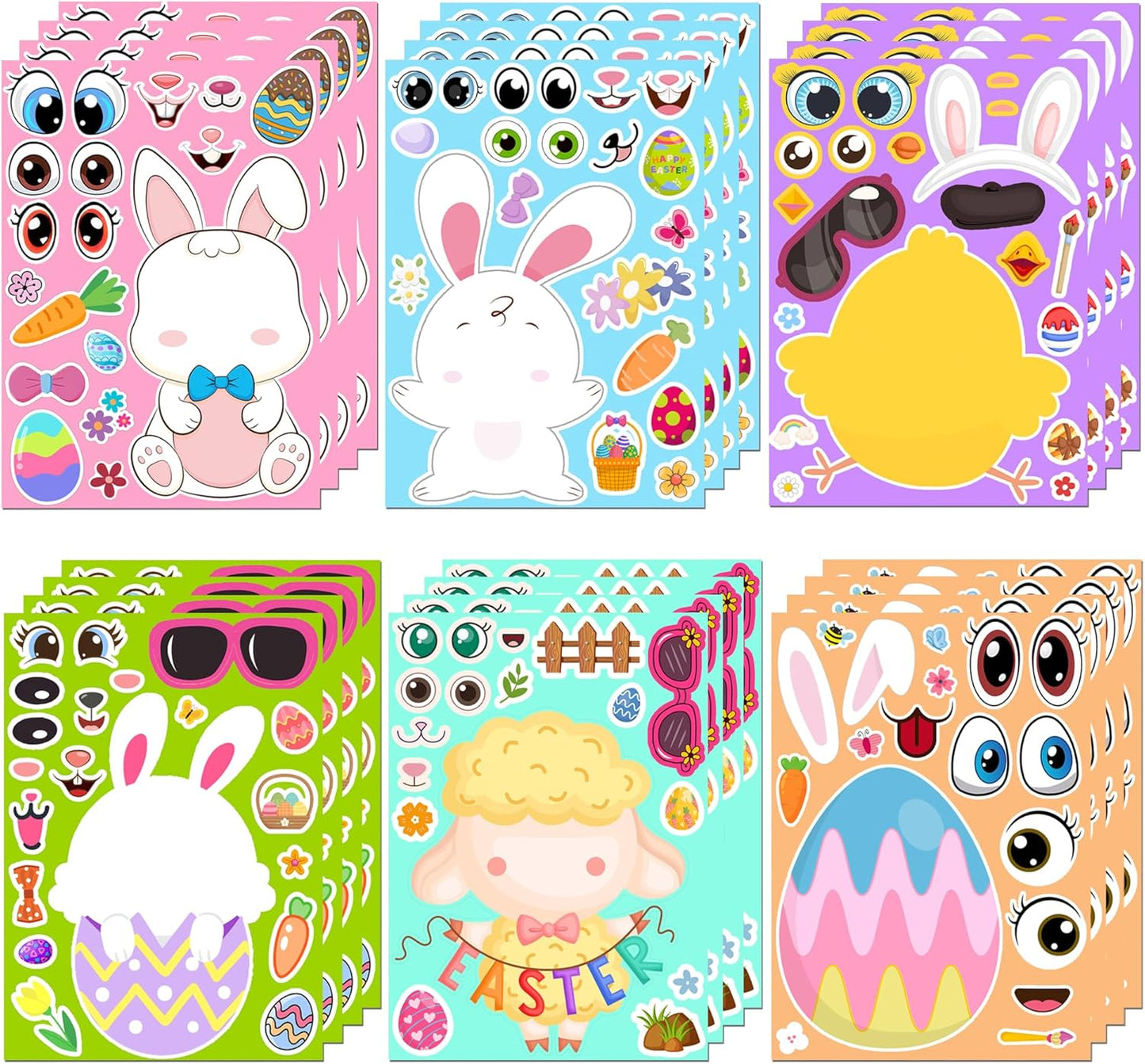 Easter Stickers - DIY Happy Easter Egg Bunny Sticker for Kids, Easter Crafts Stickers Kids Game Toys Gift Party Favor Supplies(24 Sheets)