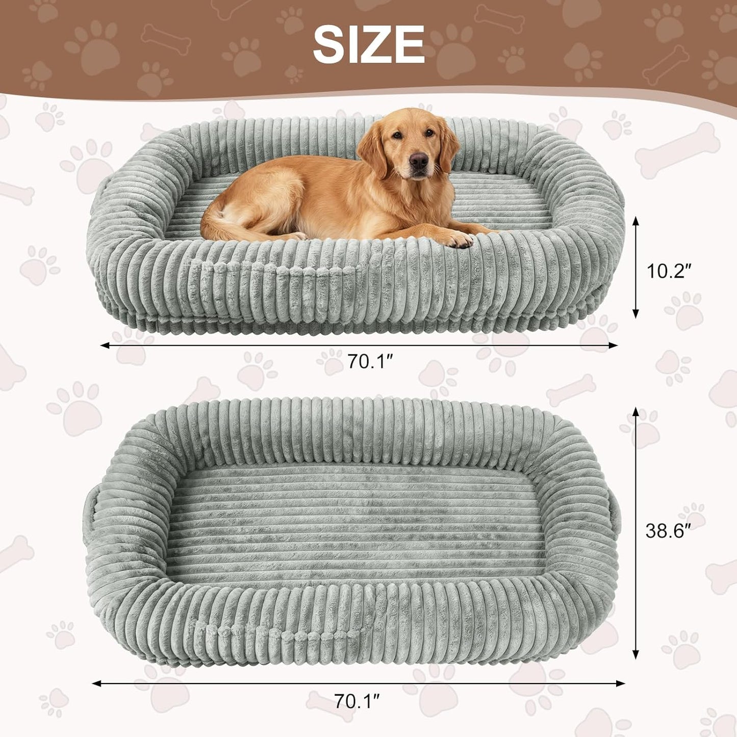 Human Dog Bed for Adult,70"x38"x10" Extra Large Human Pet Bed,Orthopedic Washable XL Dog Bed with Memory Foam (Grey Green)