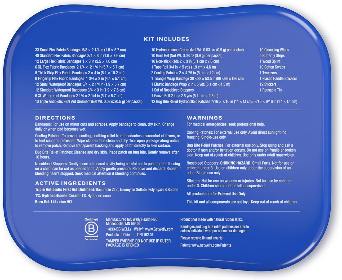 Welly Comprehensive First Aid Kit - FSA Eligible - Adhesive Bandages, Tape and Non-Stick Pads, Butterfly Strips, Cleansing Wipes, Ointments, Gauze, and More - 240 Pieces