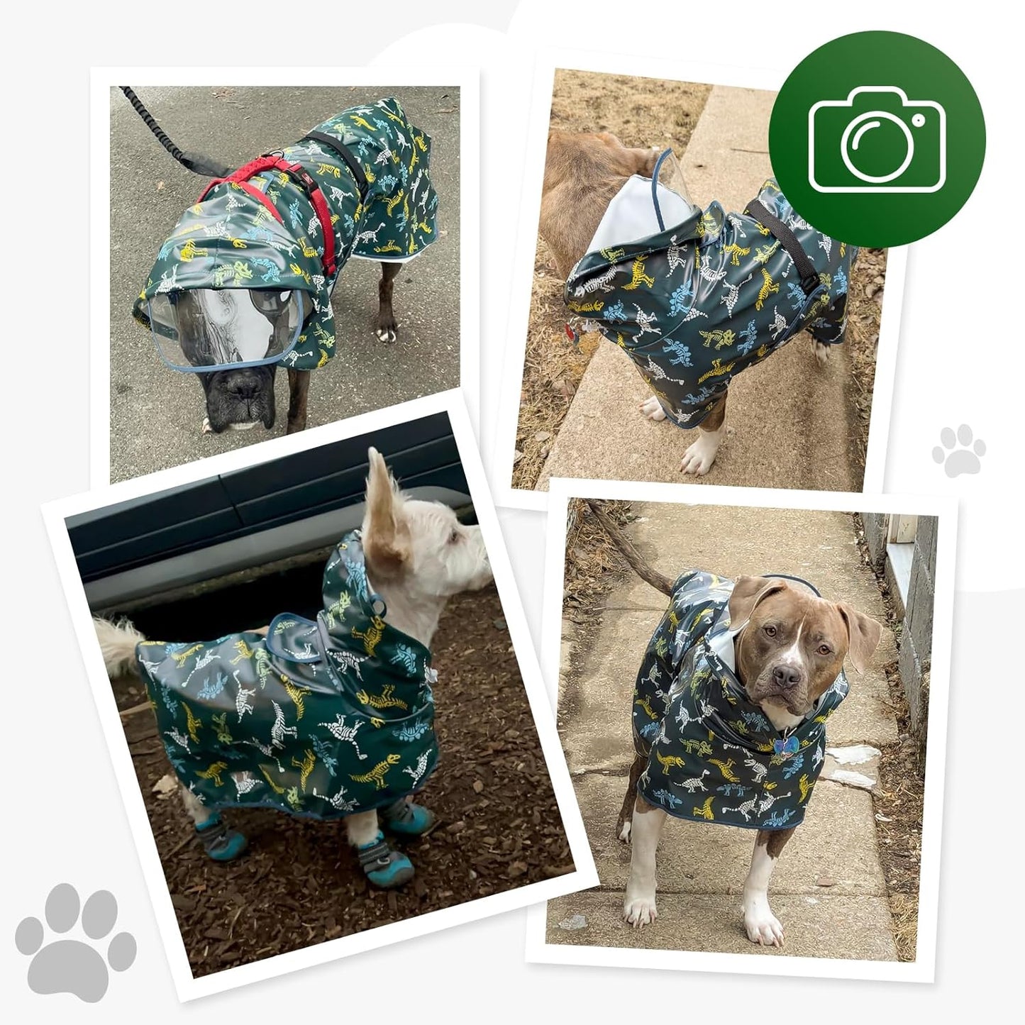 Dog Raincoat, Waterproof Windproof Dog Rain Jacket with Hood, Rain Coat with Leash Hole, Adjustable Raincoat Poncho for Small Medium Large Dogs Outdoor (Green, XL)