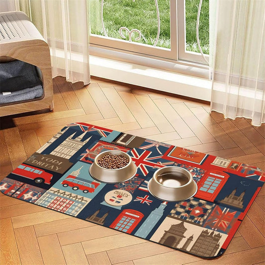 England Symbols Pet Feeding Mat 30x45cm Absorbent Leather Dog Cat Food Mats Non-Slip Dog Bowl Mats for Food and Water, Quick Dry Pets Placemats for Cats and Dogs Water Bowl