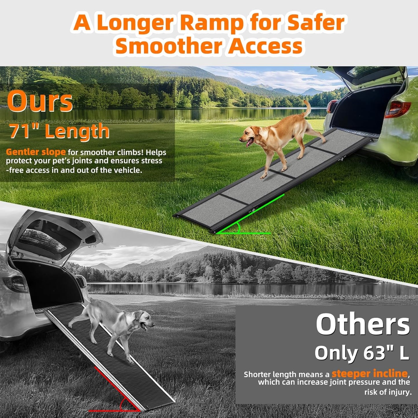 Dog Ramp for Car 71"x 20" Large DogFolding Pet Stair Ramp for Truck, SUV, with Non-Slip Surface, Up to 250LBS, Portable PetSteps