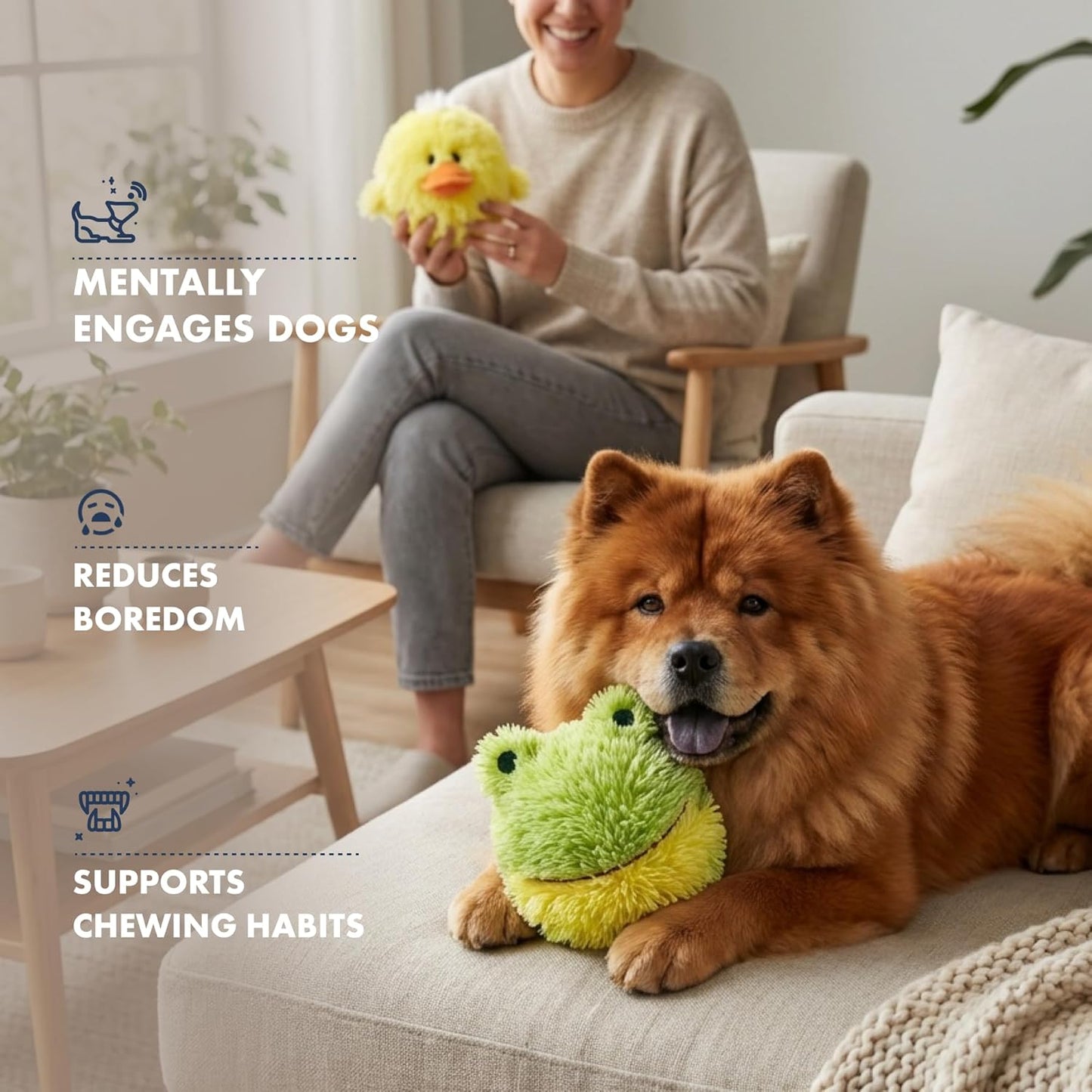 Pet Lou Chick and Frog EZ Squeaky Ball Dog Plush Toy, Twin Pack (4"), Durable Plush Dog Squeaker Toys, Stuffing-Free Pet Supplies for Small & Medium Dogs, Yellow