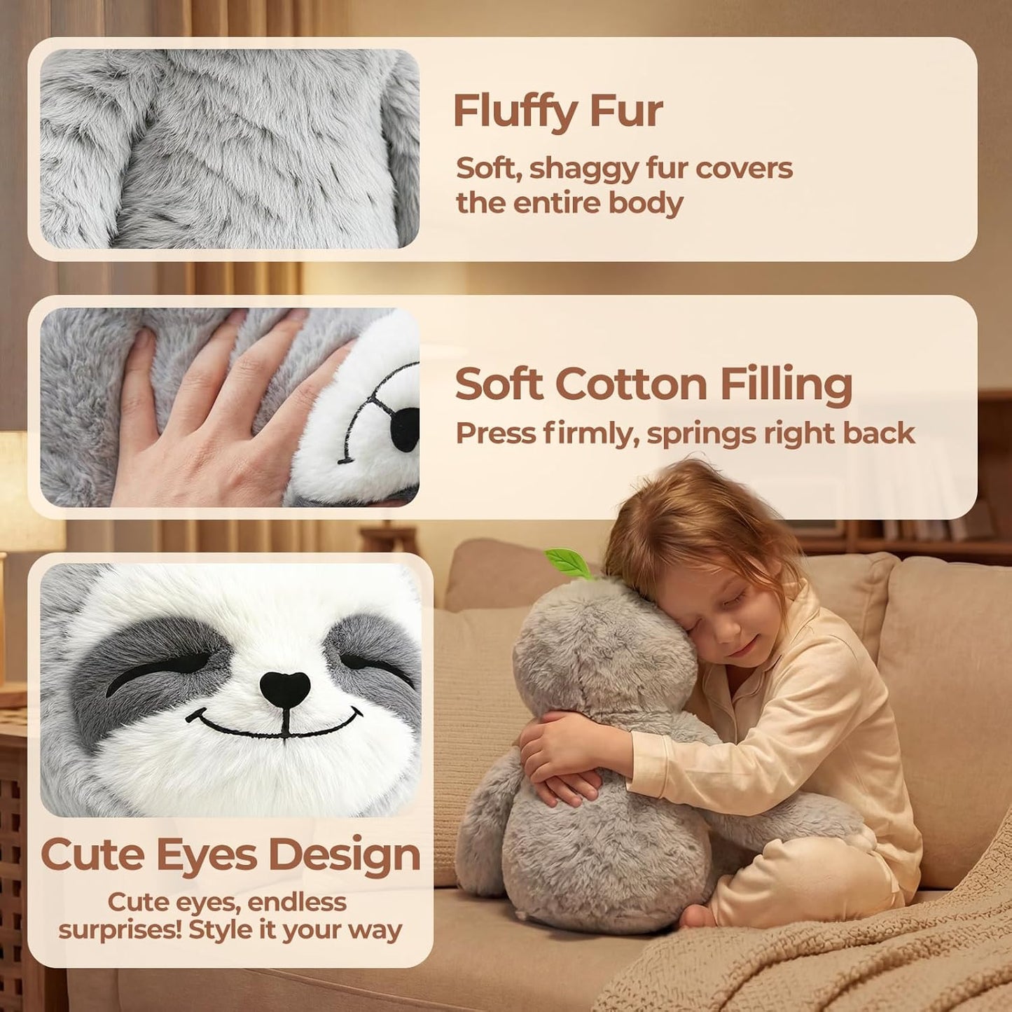 Mewaii 4 Lbs Weighted Stuffed Animals with Heating Pad- Heavy Belly & Limbs, 15" Sloth Heated Plush for a Realistic Hug, Super Soft Fluffy Plush Toy for Kids