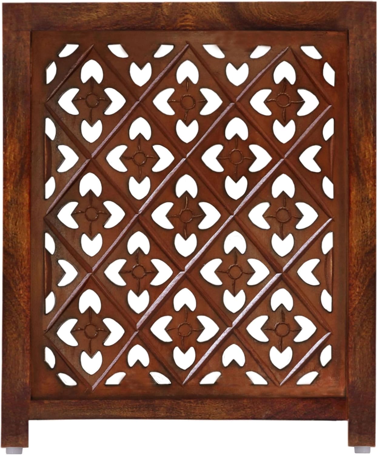 Wooden Foldable Pet Dog Safety Gate - 4 Panels Lattice 20 W x 24 H - Hand Carved Solid Wood & MDF - Free Standing Portable Indoor Doorway Hall Stairs Puppy Fence - Assembled - Antique Brown - IRONGATE