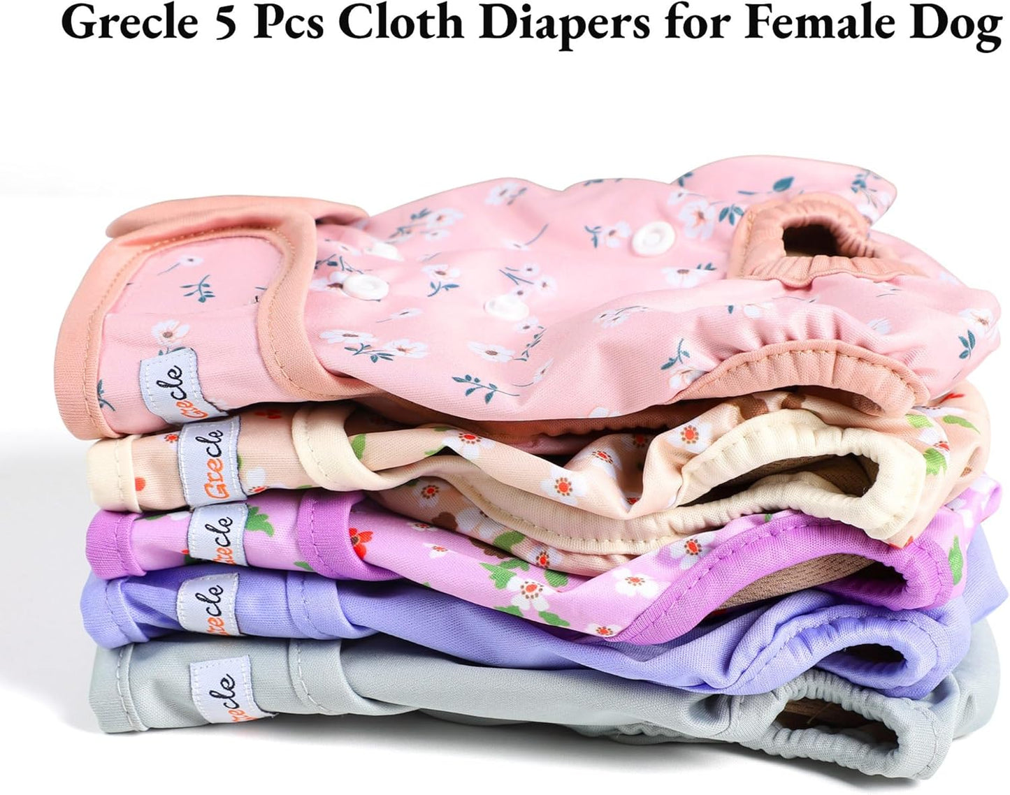 Female Dog Diapers 5Pcs - Premium Reusable Diapers for Doggie in Heat - Highly Absorbent Dog Diapers Female for Pet Incontinence with Adjustable Snaps, Flowers S