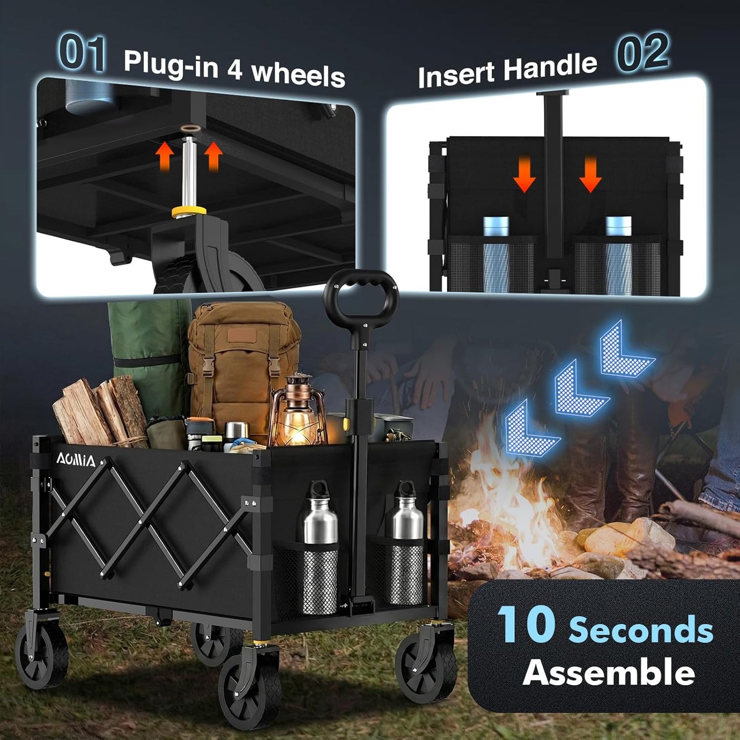 Collapsible Foldable Wagon with Wheels Heavy Duty Folding Wagons Carts 360LBS Weight Capacity Portable All Terrain Utility Wagon Cart for Groceries Sports Garden Shopping Beach