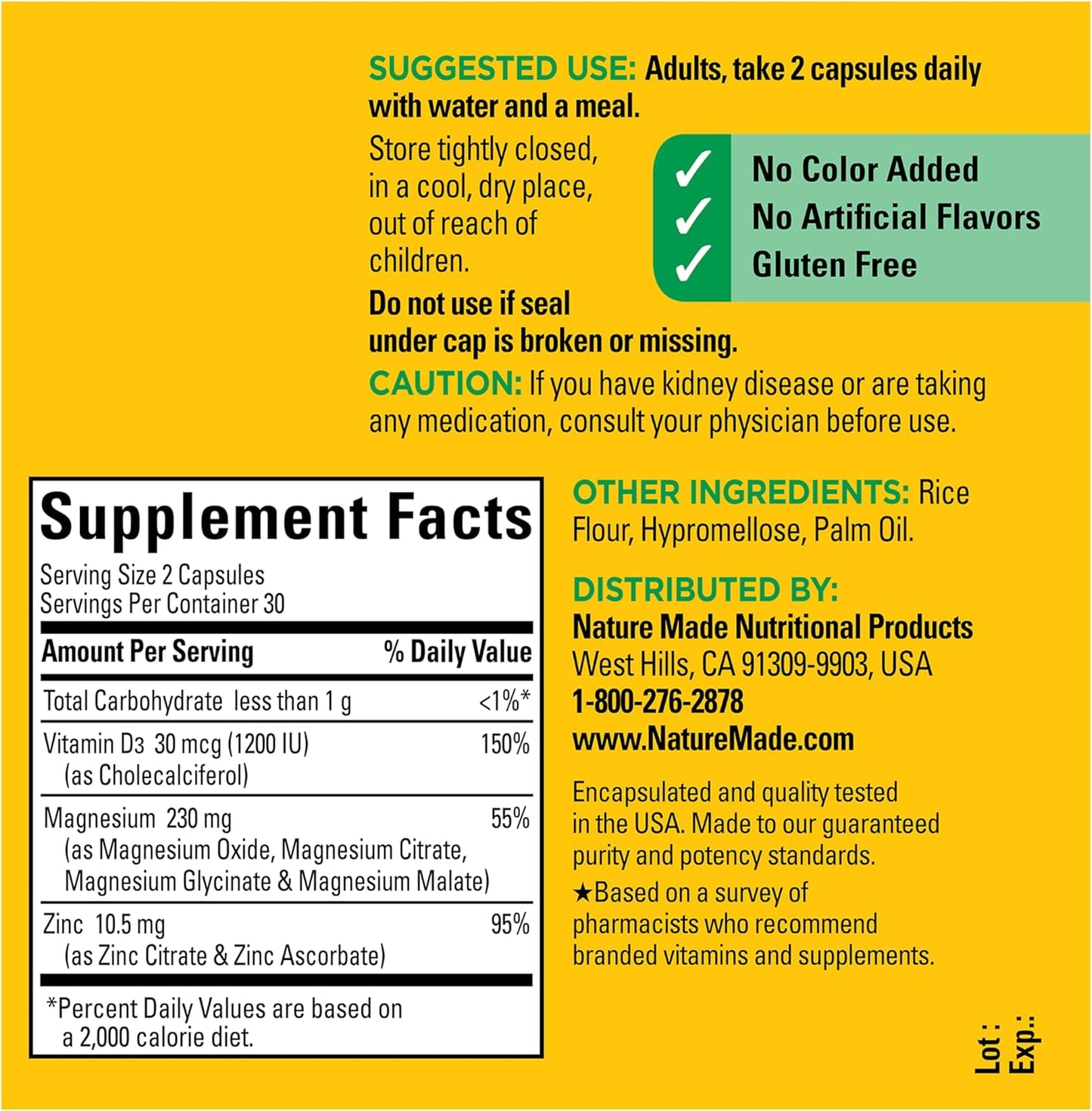 Nature Made Magnesium Complex Supplement with Vitamin D & Zinc for Immune Support, Magnesium Glycinate, Malate, Citrate & Oxide for Muscle, Nerve, Heart & Bone Support, 60 Capsules, 30 Day Supply